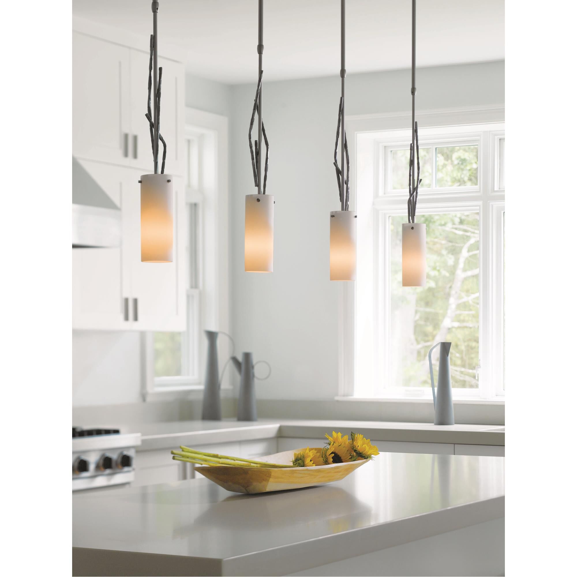 Shown in Dark Smoke finish and Opal glass