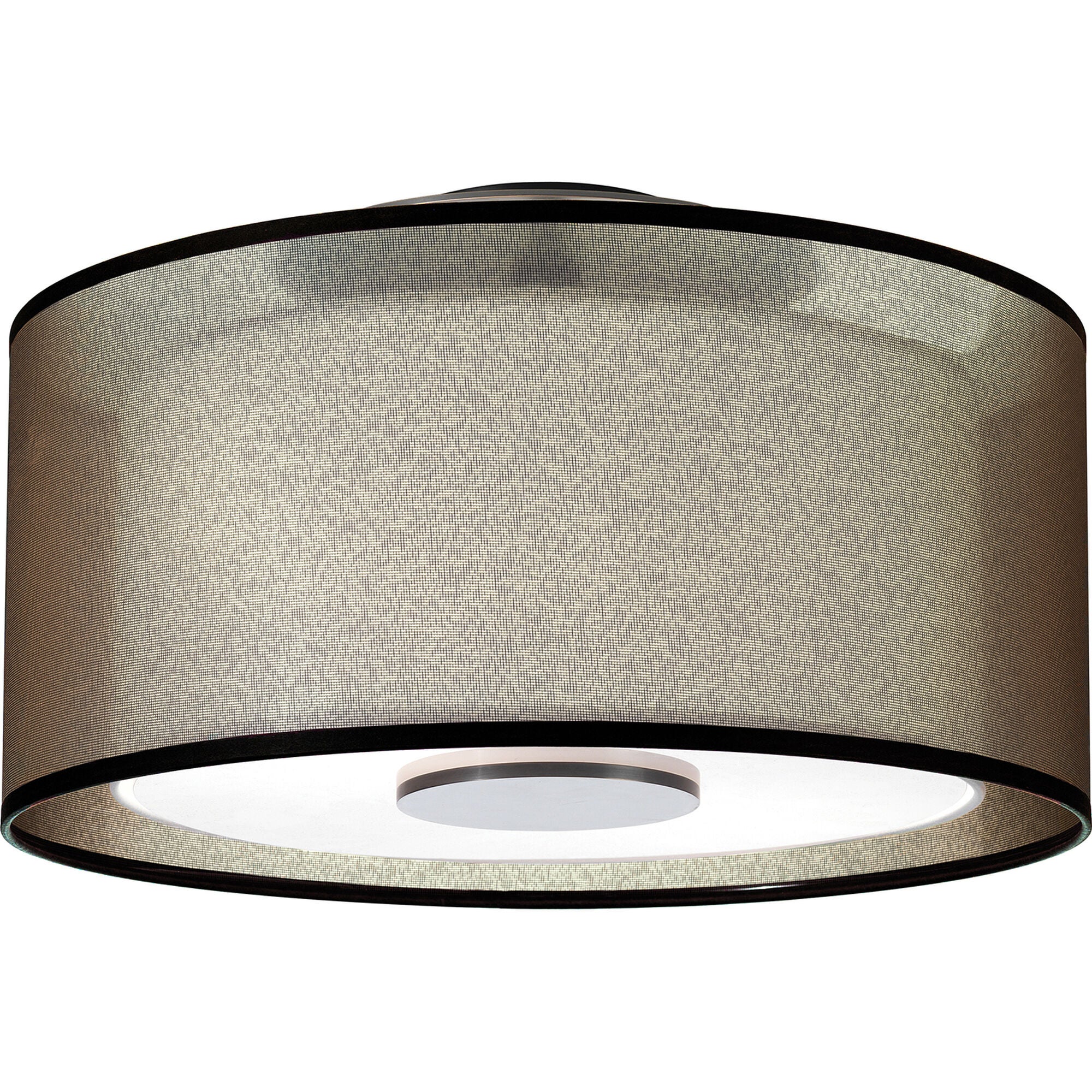 Shown in Deep Patina Bronze finish and Bronze Transparent Fabric Exterior With Ascot White Fabric Interior shade