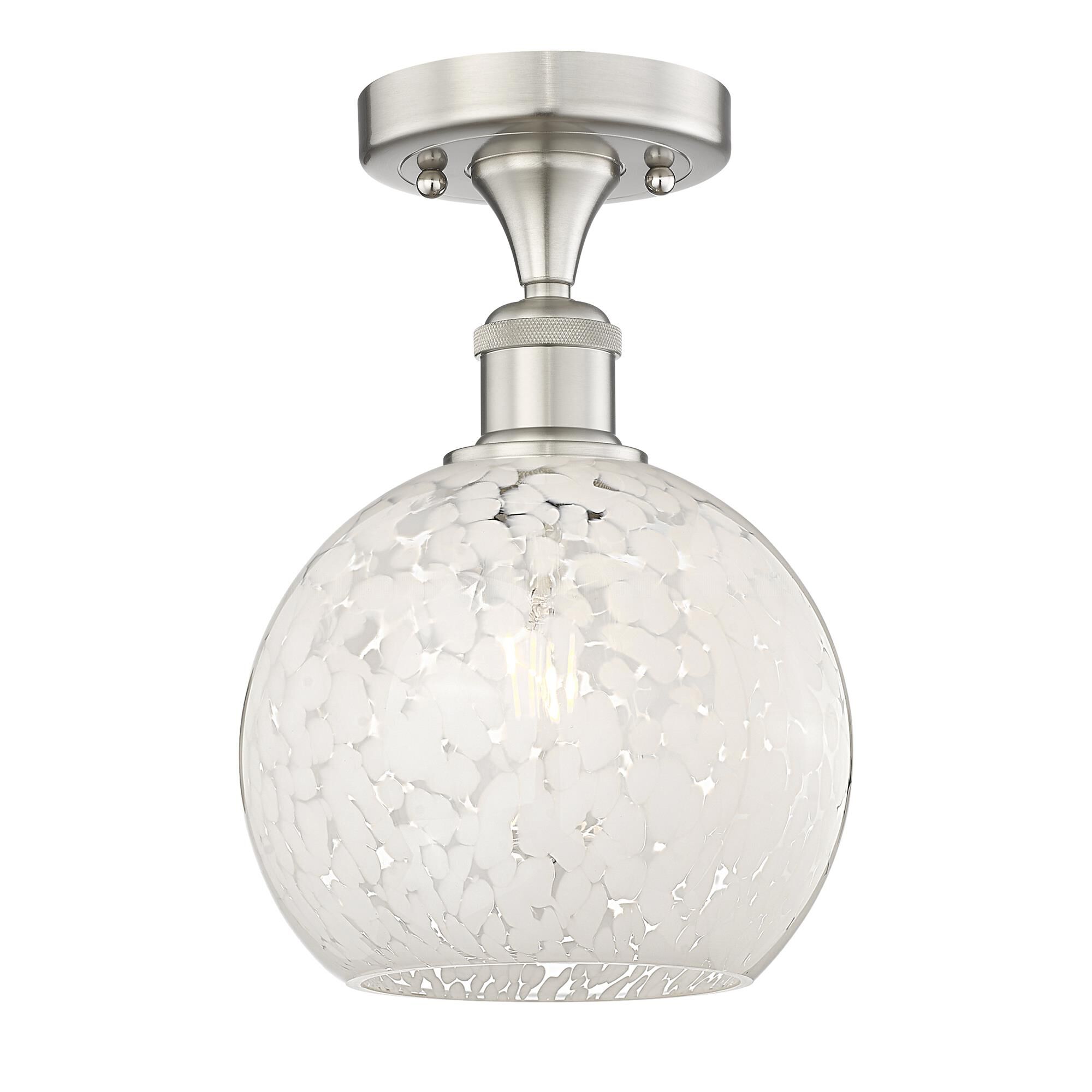 Shown in Brushed Satin Nickel finish and White Mouchette glass