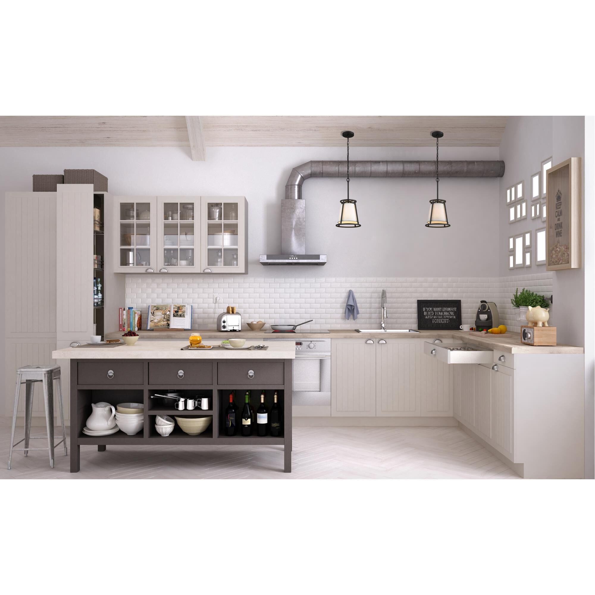 Shown in Iron Ore finish and Fabric glass and Fabric shade