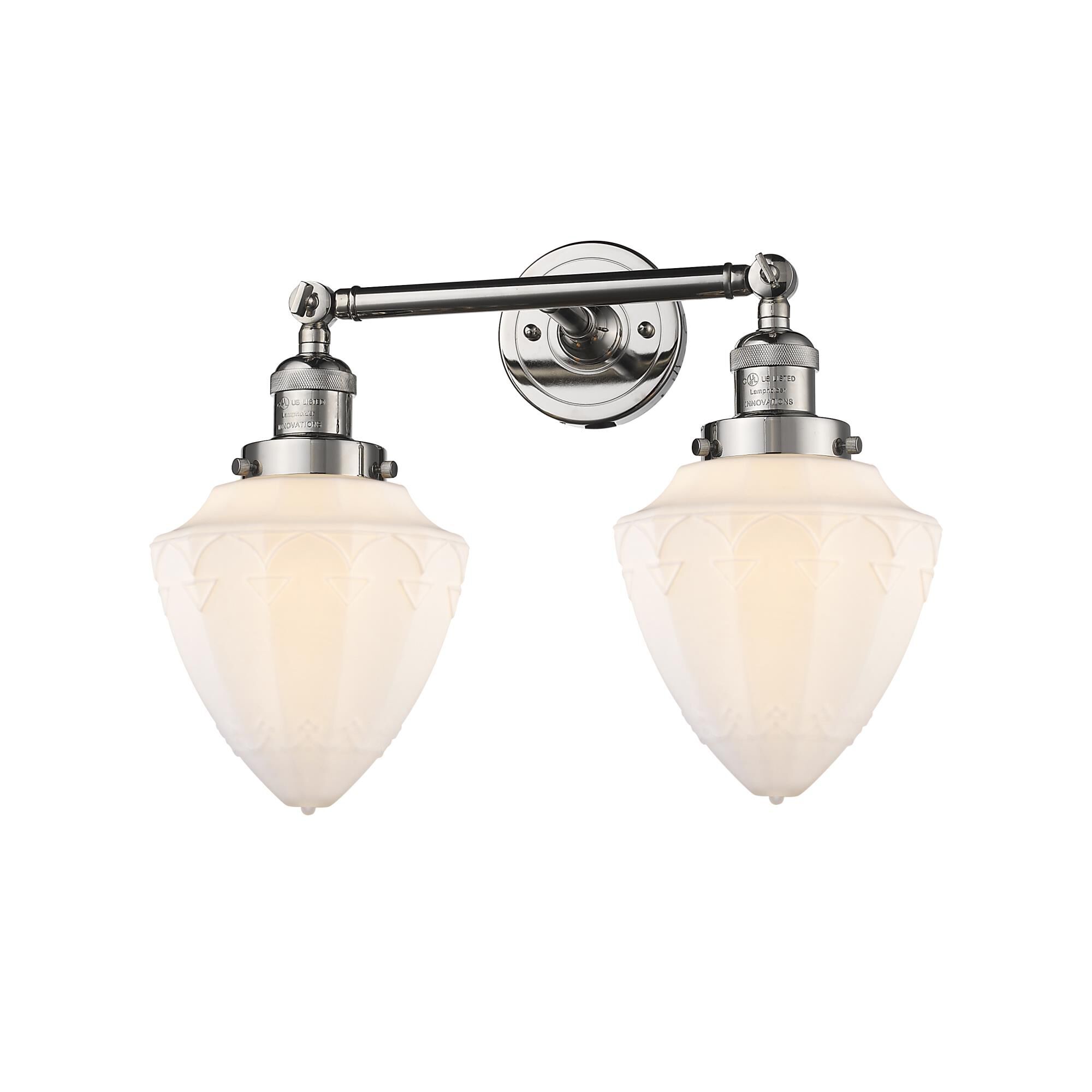 Shown in Polished Nickel finish and Matte White Cased Small Bullet glass