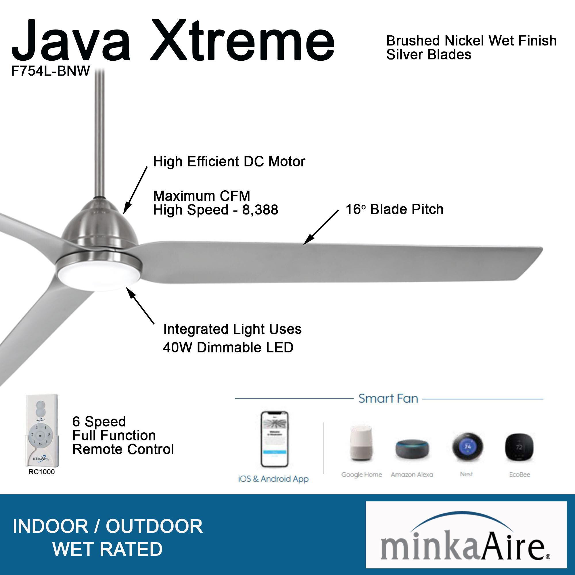Java Outdoor Rated 84 Inch Ceiling Fan with Light Kit by Minka Aire