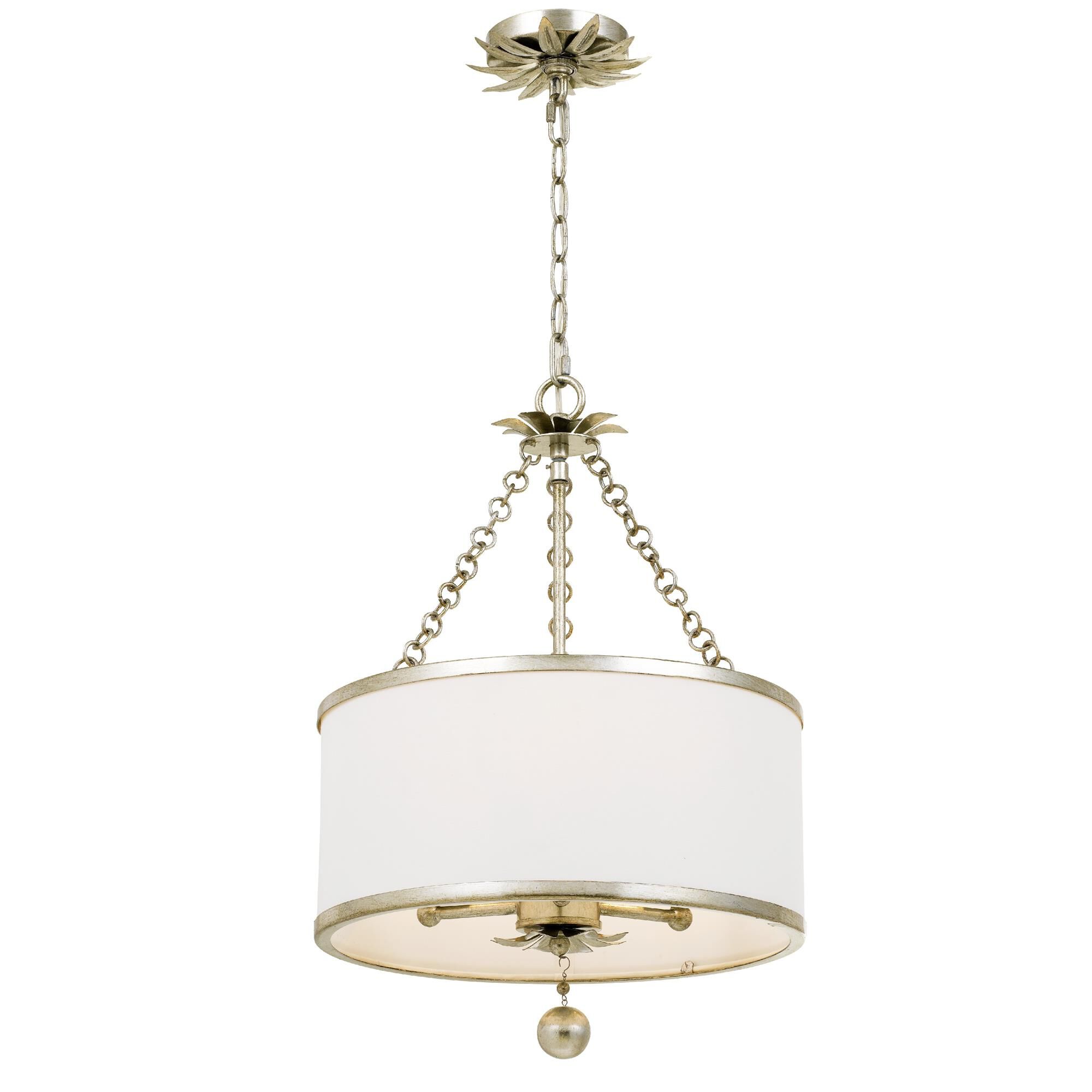 Shown in Antique Silver finish and White Linen glass and White Linen shade