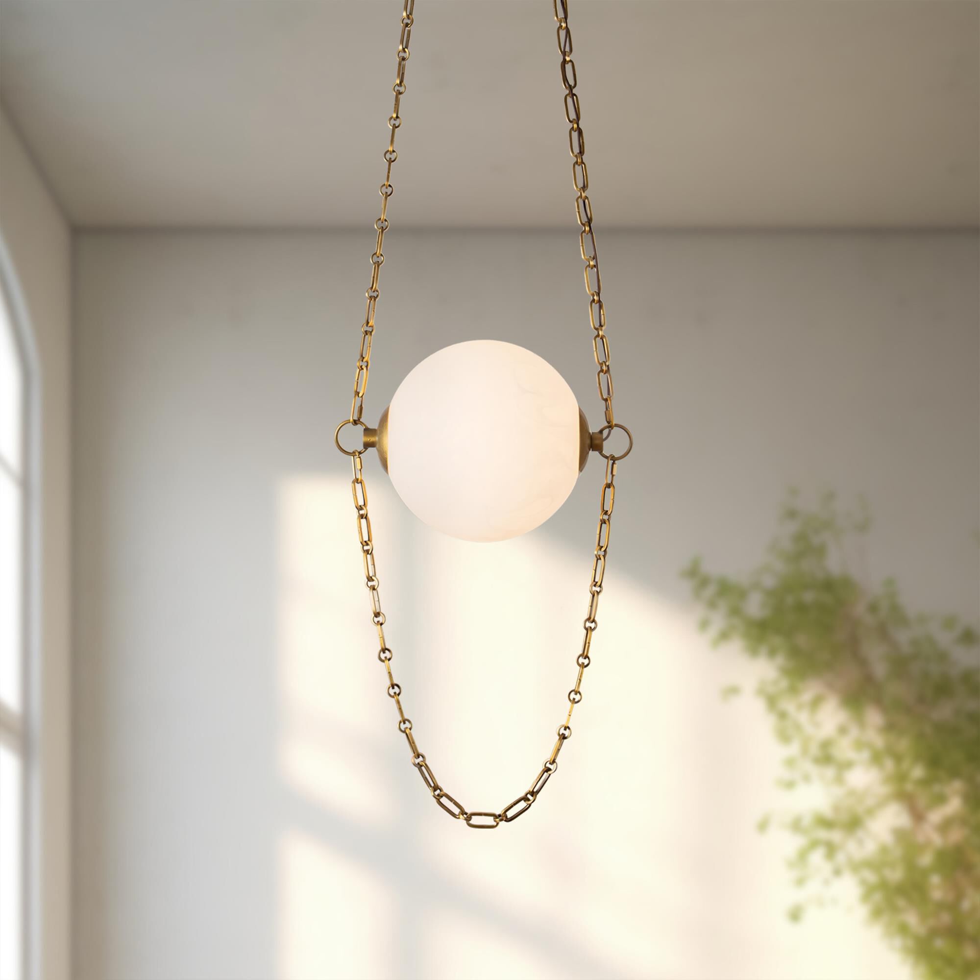 Shown in Vintage Brass finish and Cloud glass
