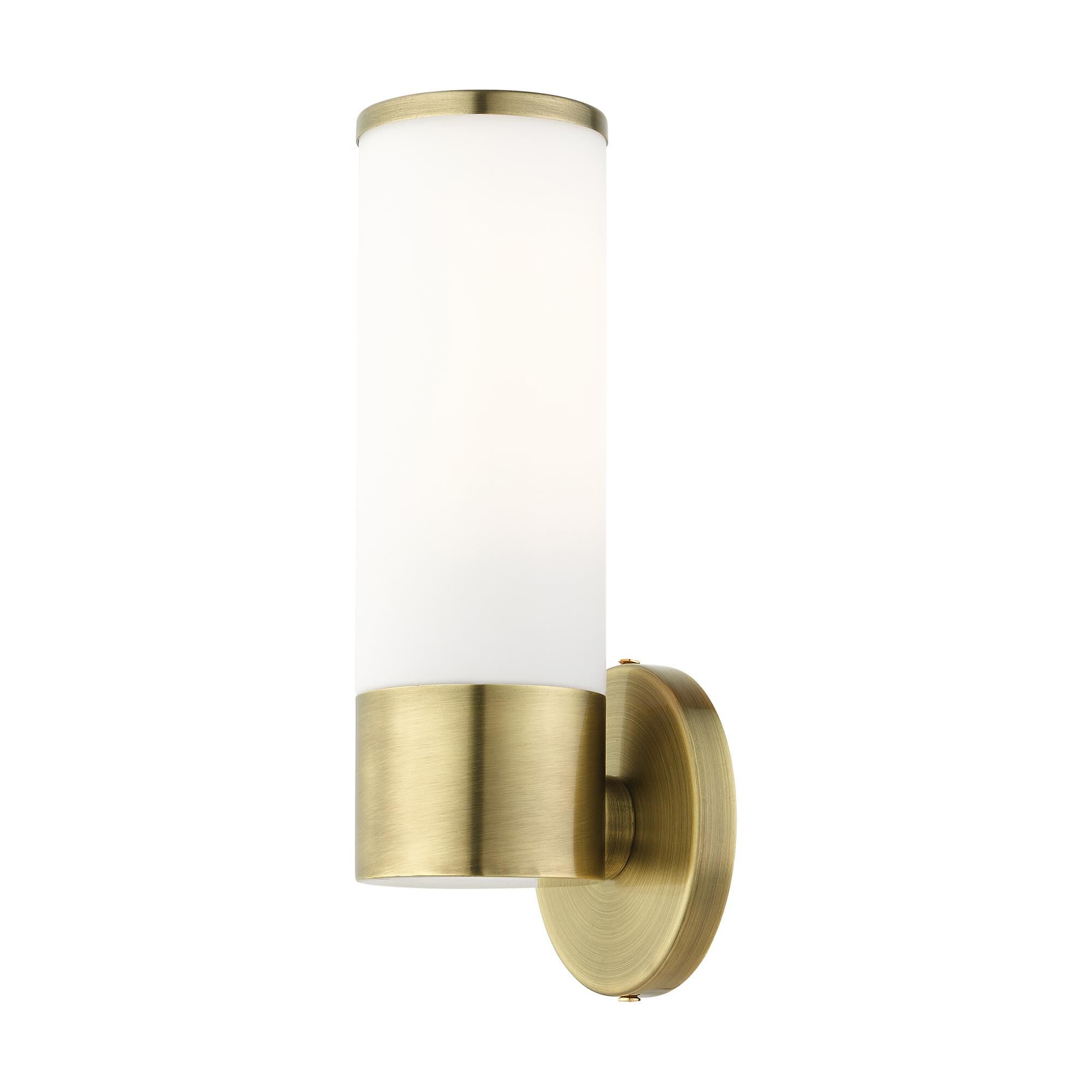 Shown in Antique Brass finish and Satin Opal White glass