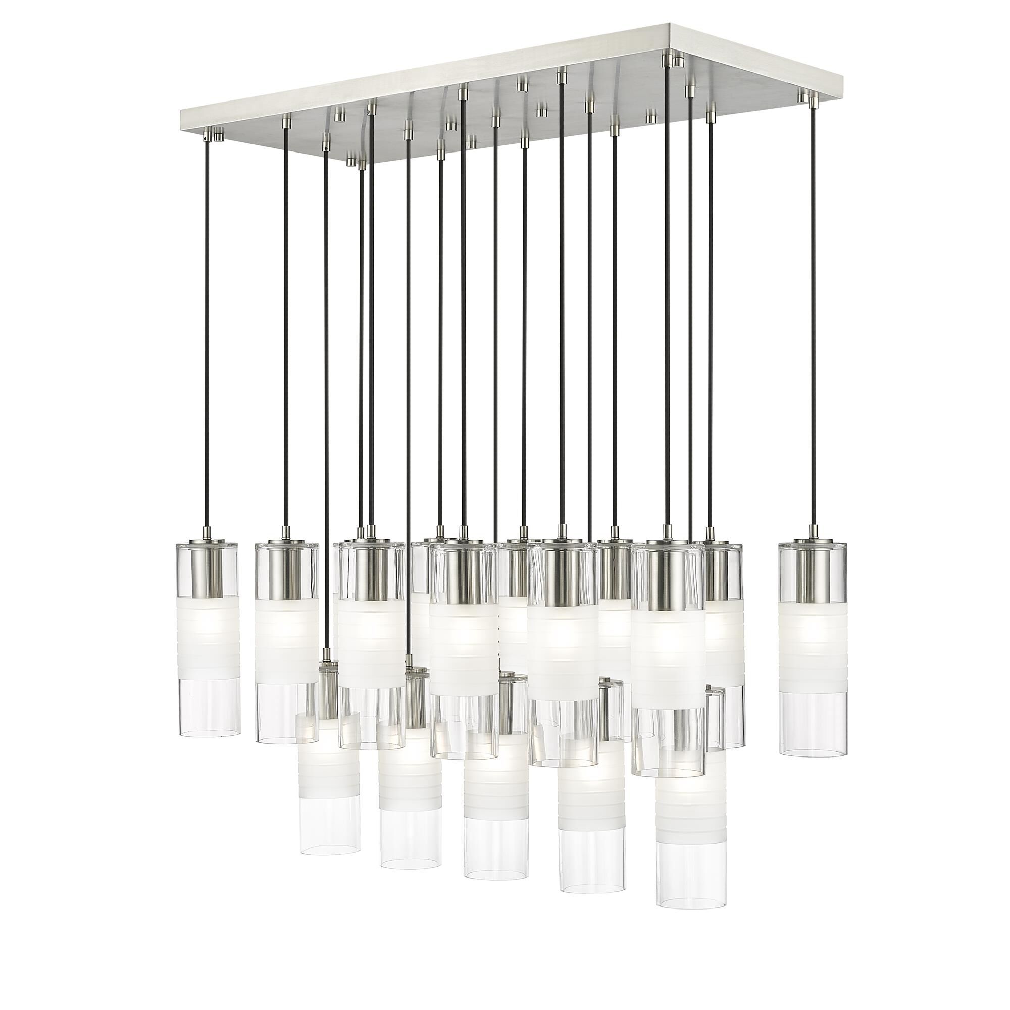 Shown in Brushed Nickel finish and Clear+frosted glass and Clear+frosted shade