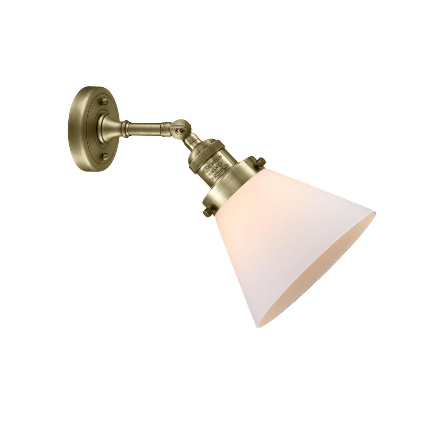 Shown in Antique Brass finish and Matte White Cased glass and Brushed Satin Nickel shade and No Accent accent