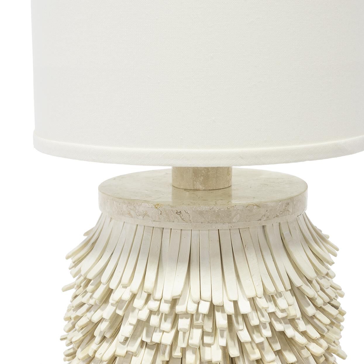 Shown in White Wood  finish and Texture Cream Linen shade