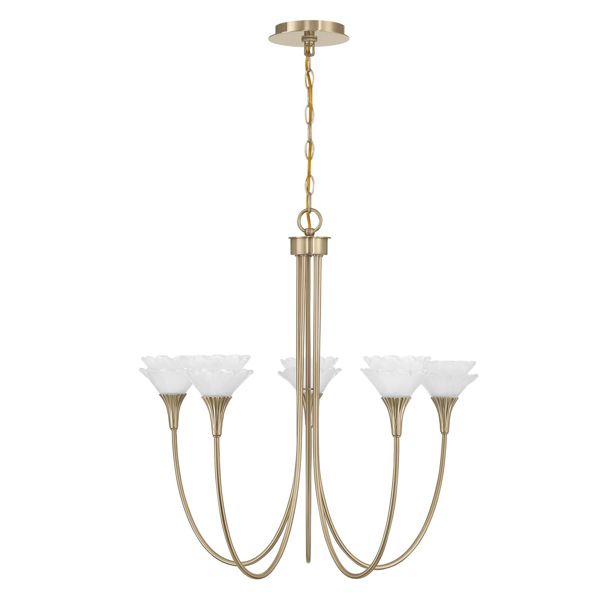 Shown in Noble Brass finish and White glass