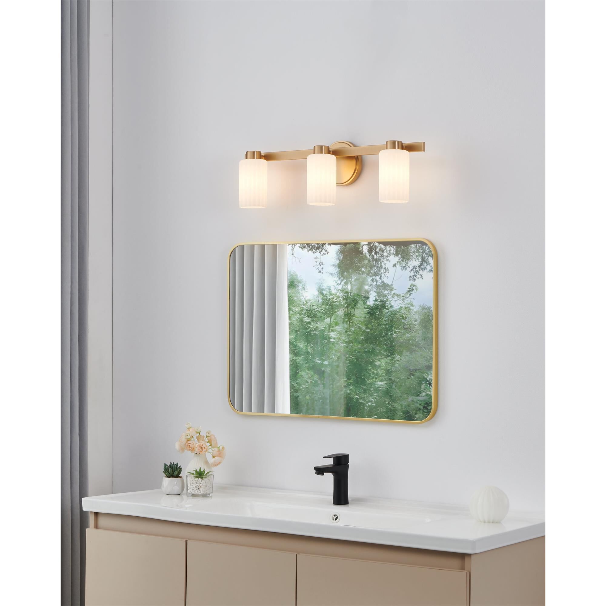 Shown in Champagne Gold finish and Etched Opal Ribbed glass
