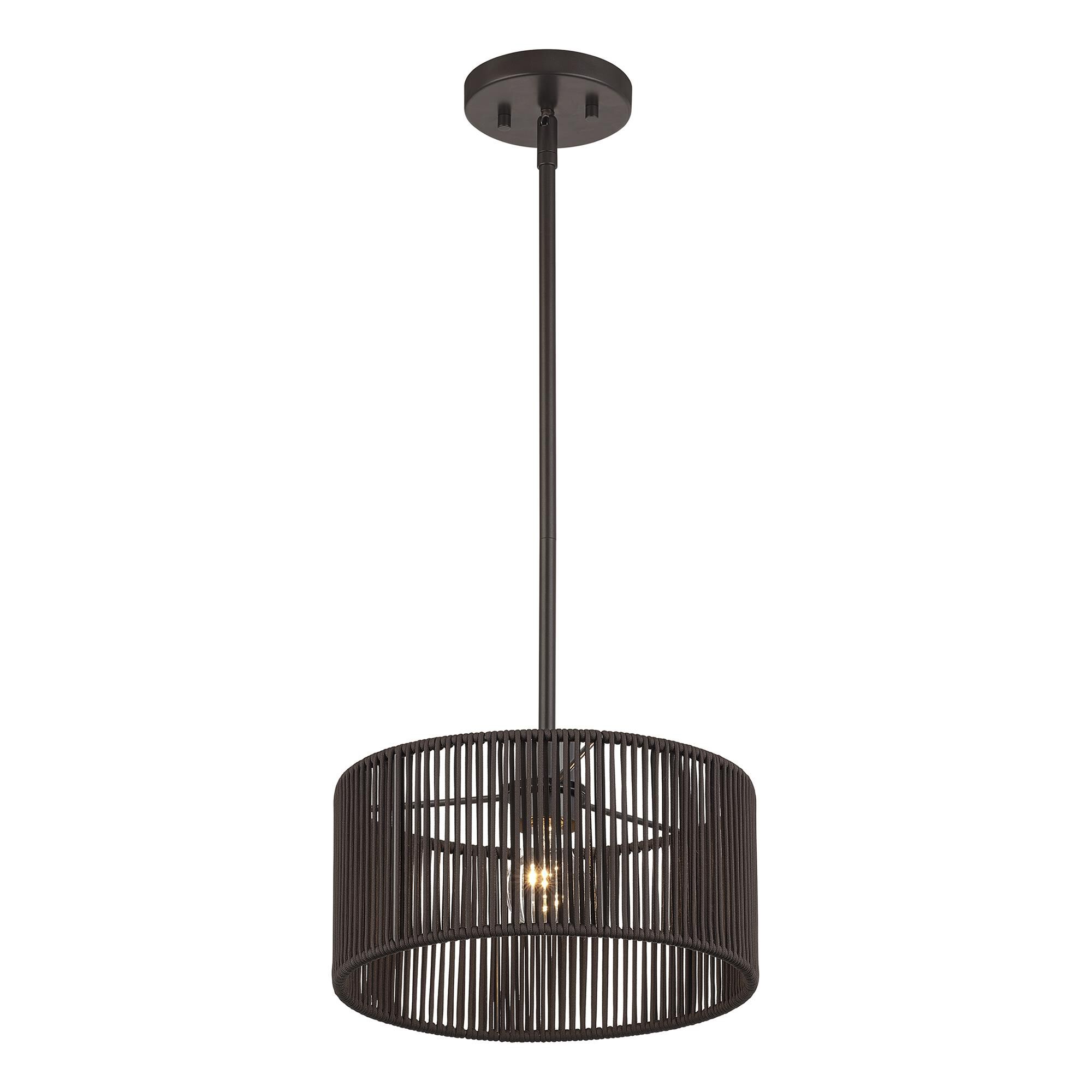 Shown in English Bronze finish and Hand-Woven Dark Chocolate Color Polyester Rope shade