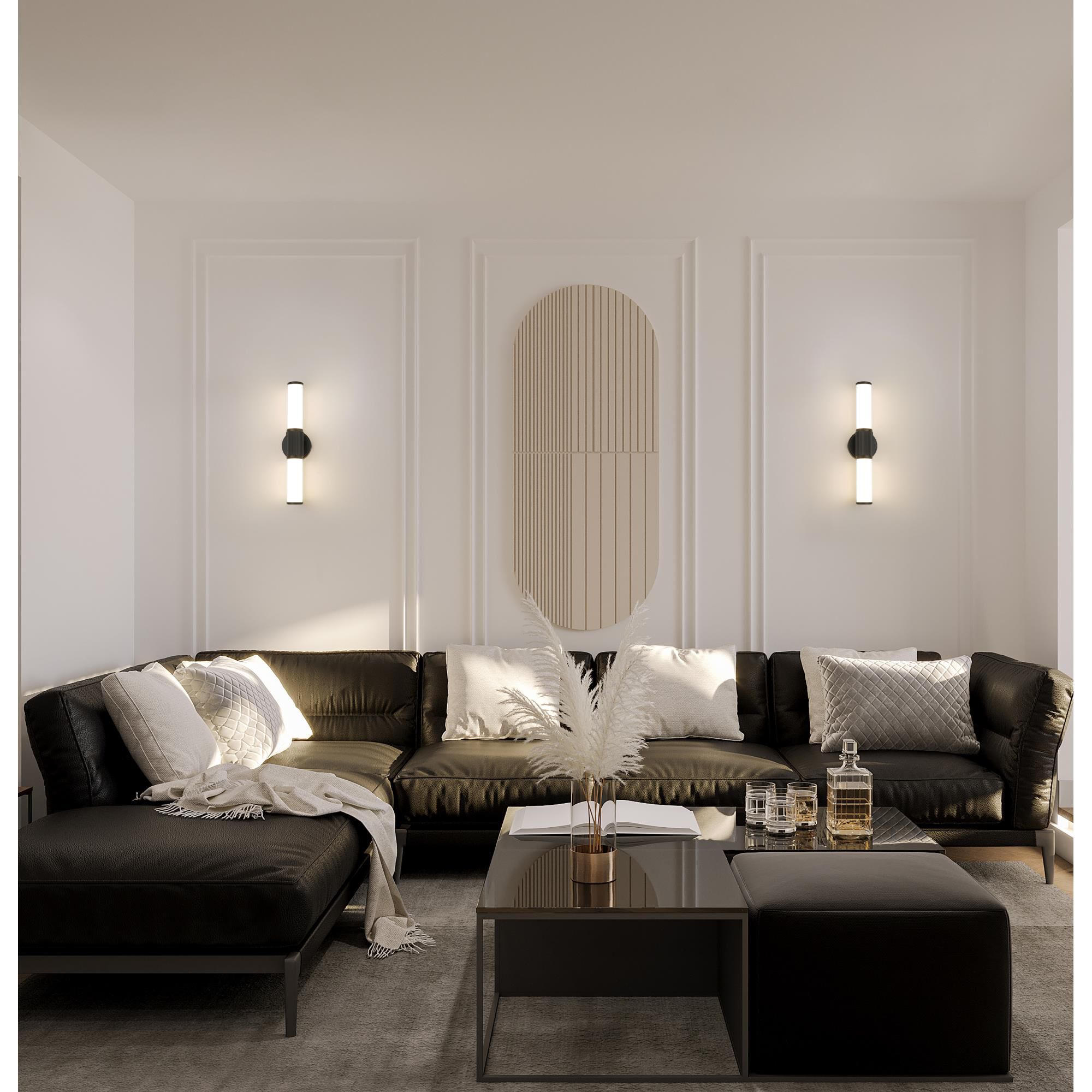 Shown in Matte Black finish and Opal White glass and Opal White shade