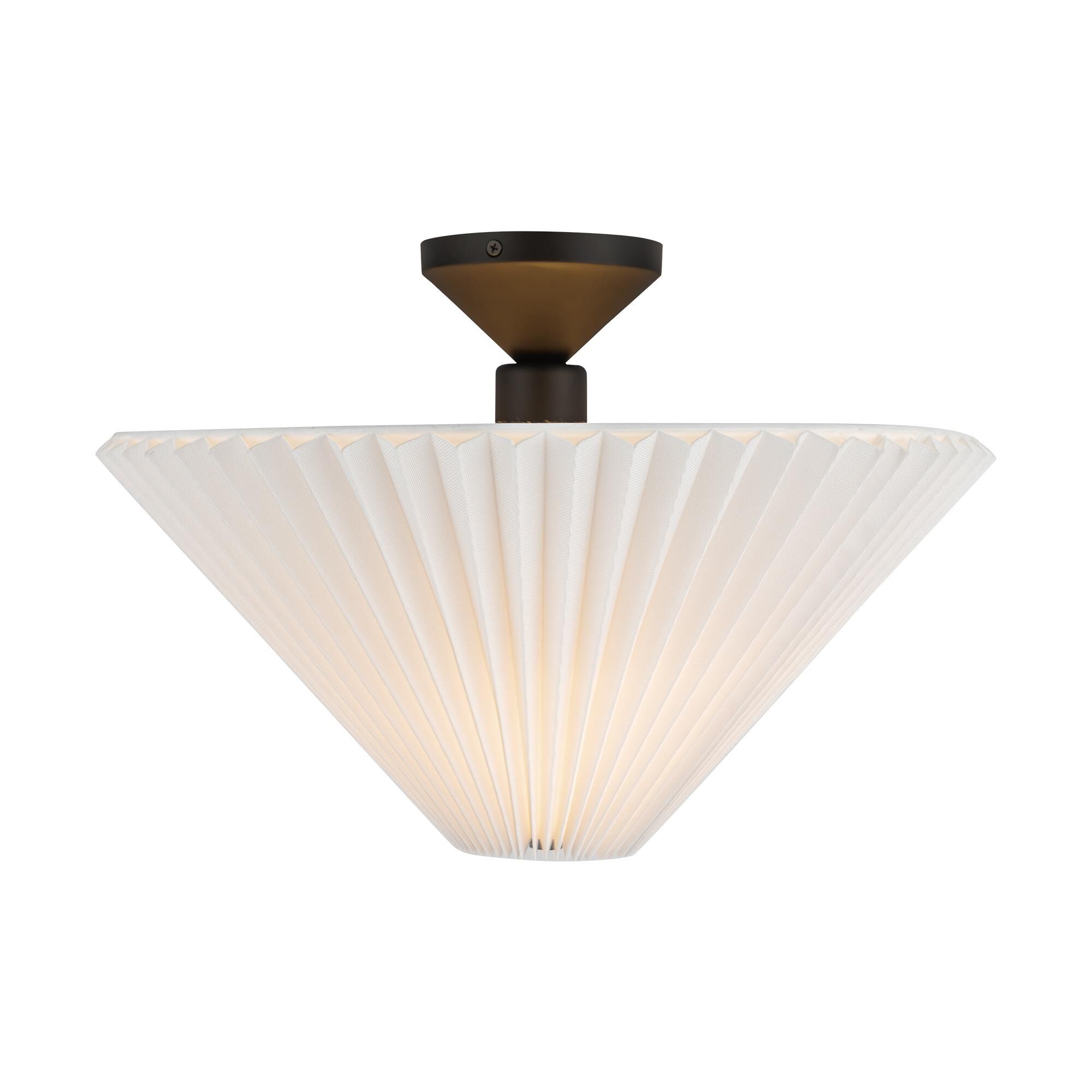 Shown in Matte Black finish and White Acrylic Diffuser glass and Pleated Linen shade