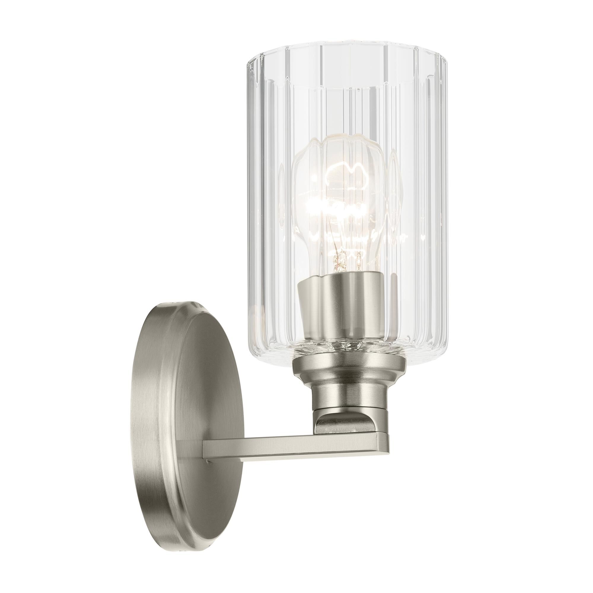 Shown in Brushed Nickel finish and Clear Fluted glass