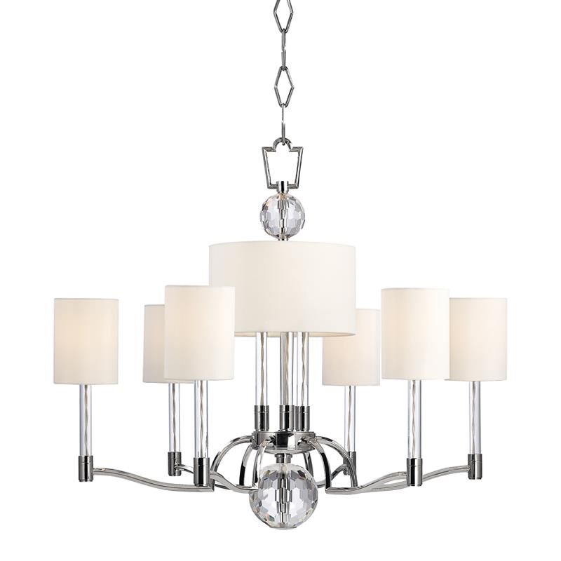 Shown in Polished Nickel finish and Off White Faux Silk shade