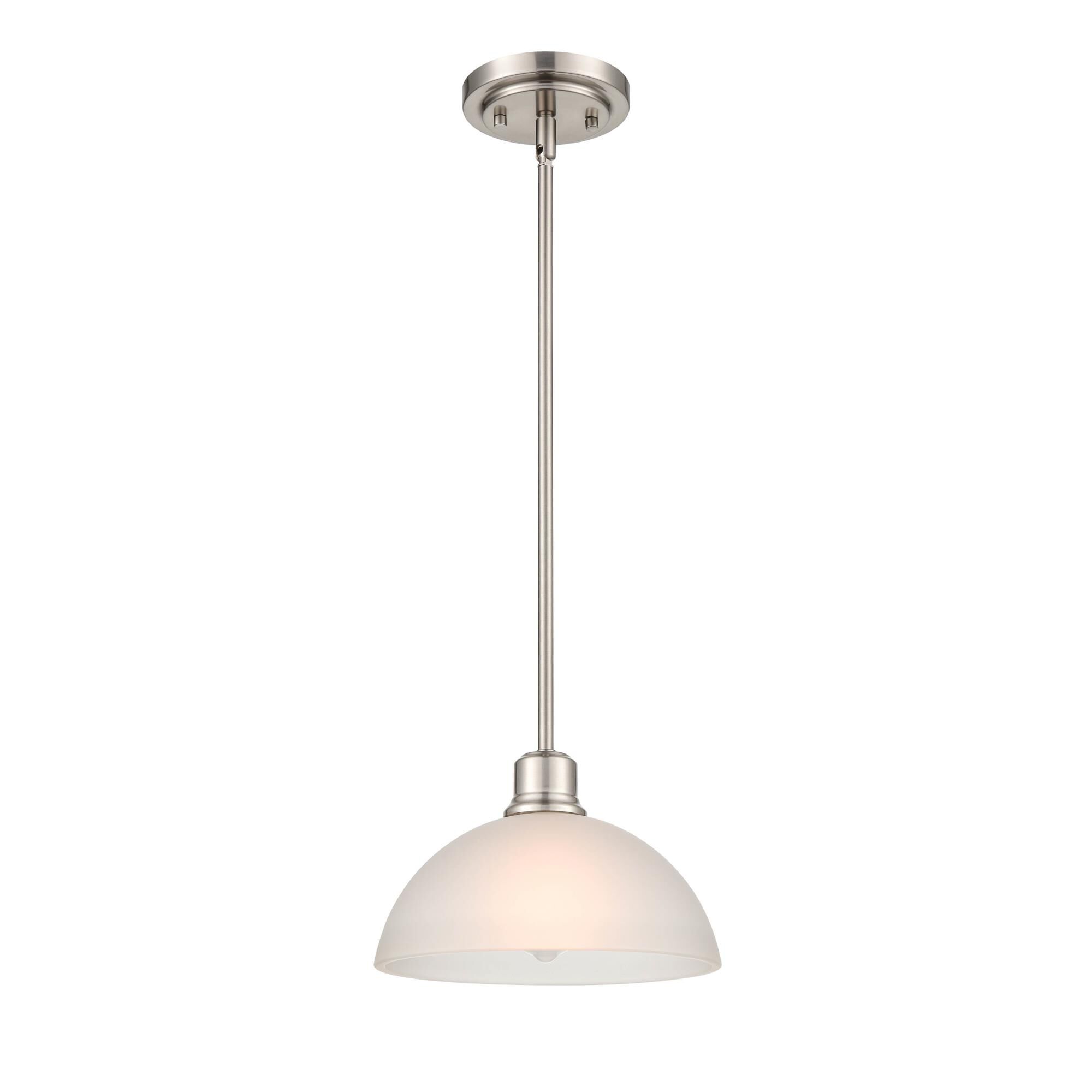 Shown in Brushed Nickel finish and Frosted White glass