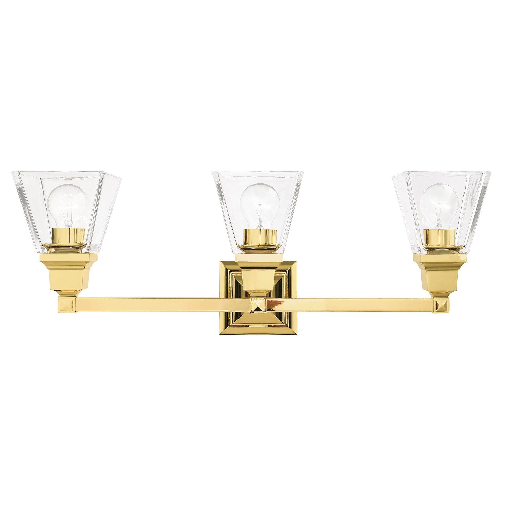 Shown in Polished Brass finish and Clear glass and Clear Glass shade