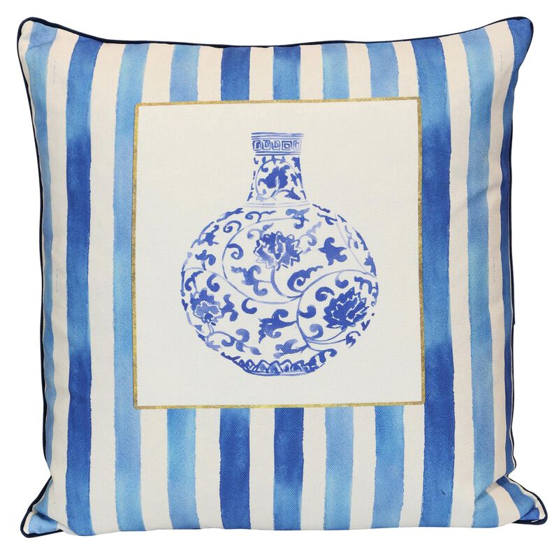 Tamara Day Porcelain Stripe 24 Inch Decorative Pillow by Stylecraft
