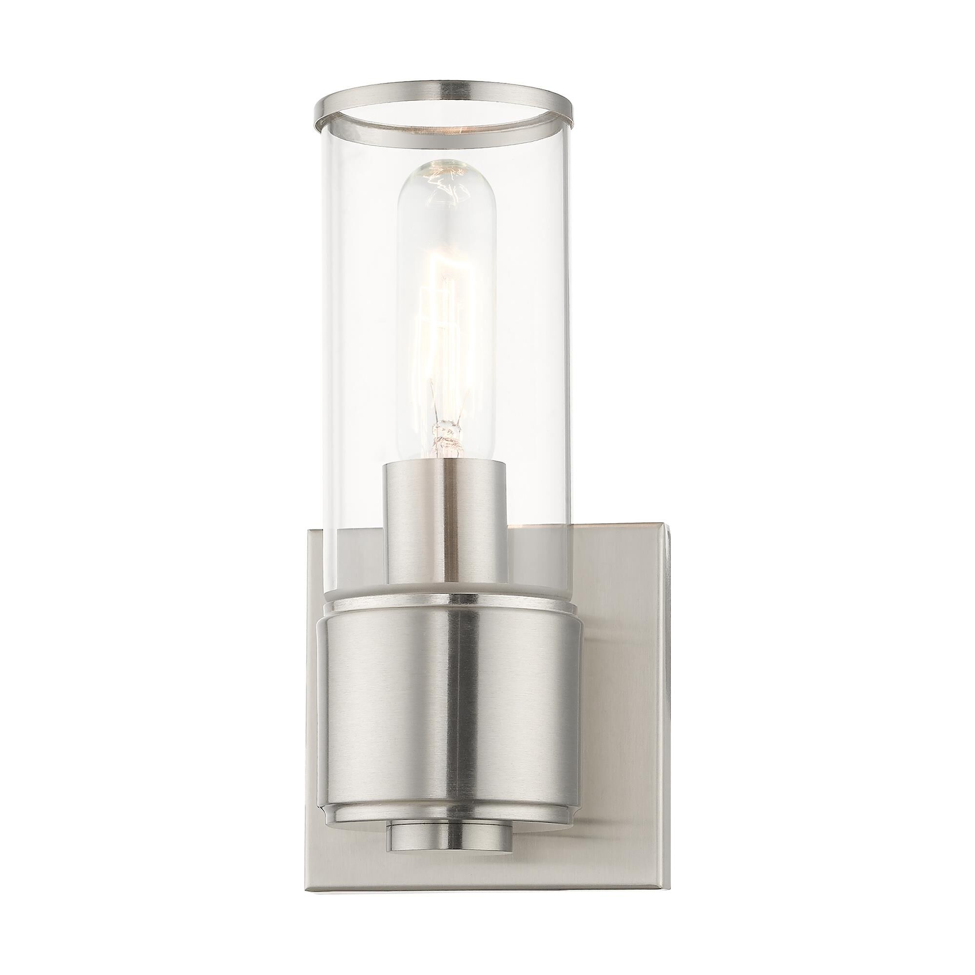 Shown in Brushed Nickel finish and Clear  glass
