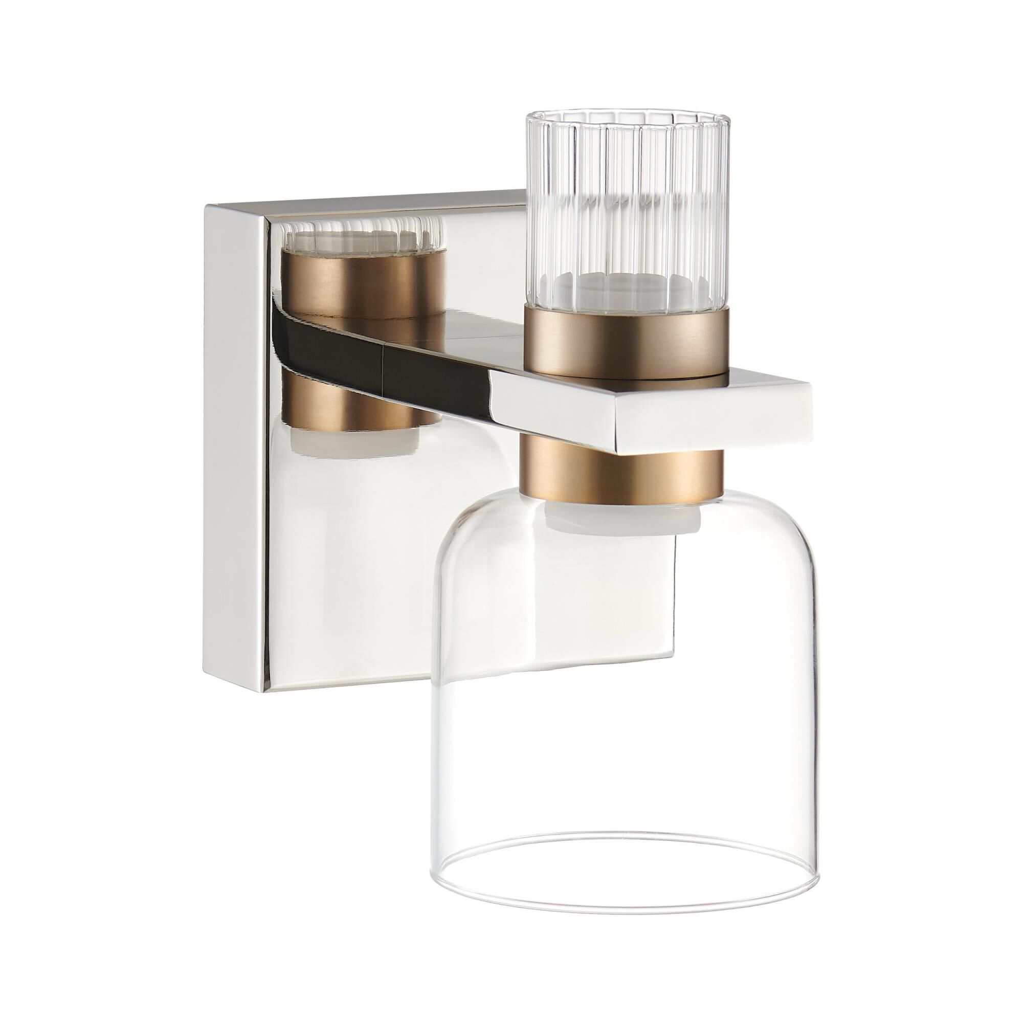 Shown in Polished Nickel finish and Clear, Clear Ribbed glass