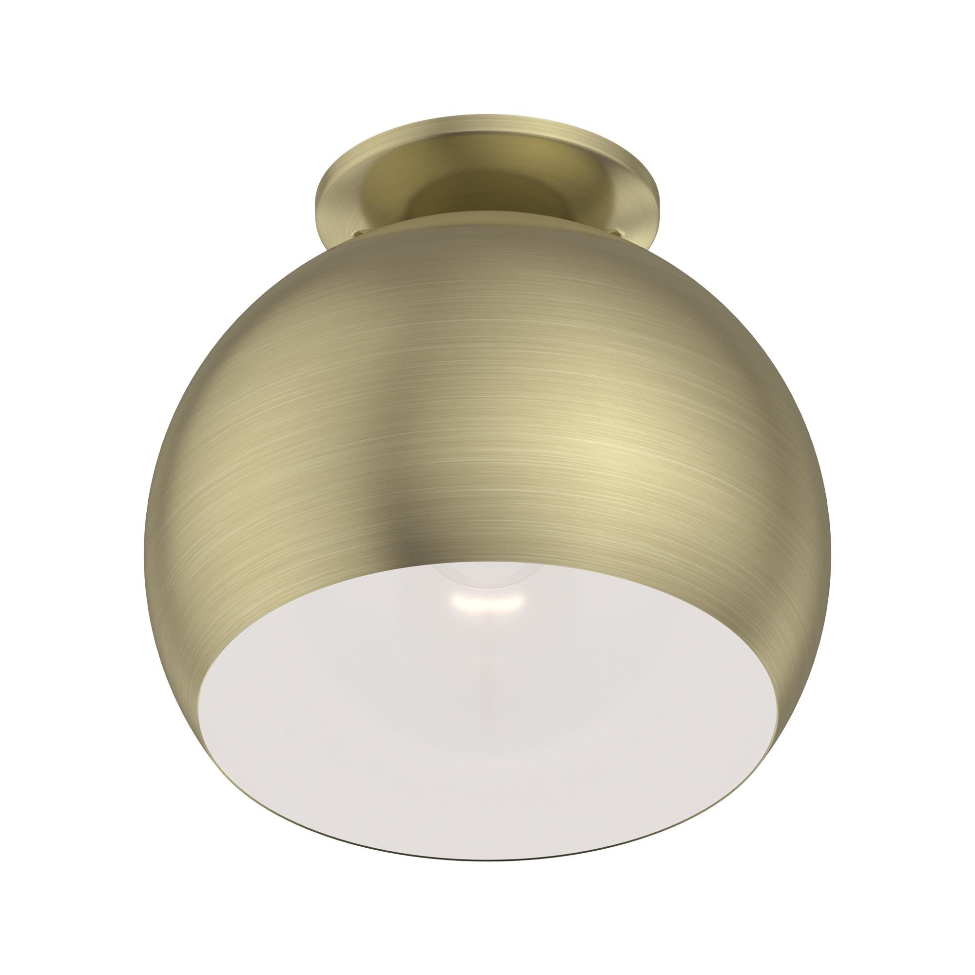 Shown in Antique Brass finish and Antique Brass Metal with White Inside shade