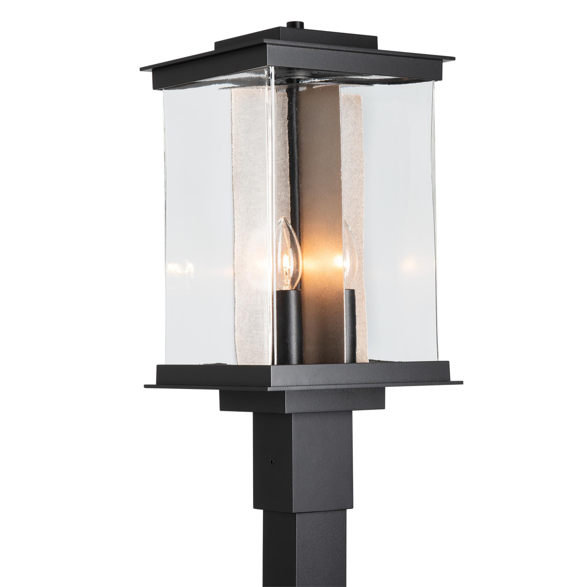 Shown in Coastal Black finish and Clear glass and Translucent Soft Gold accent