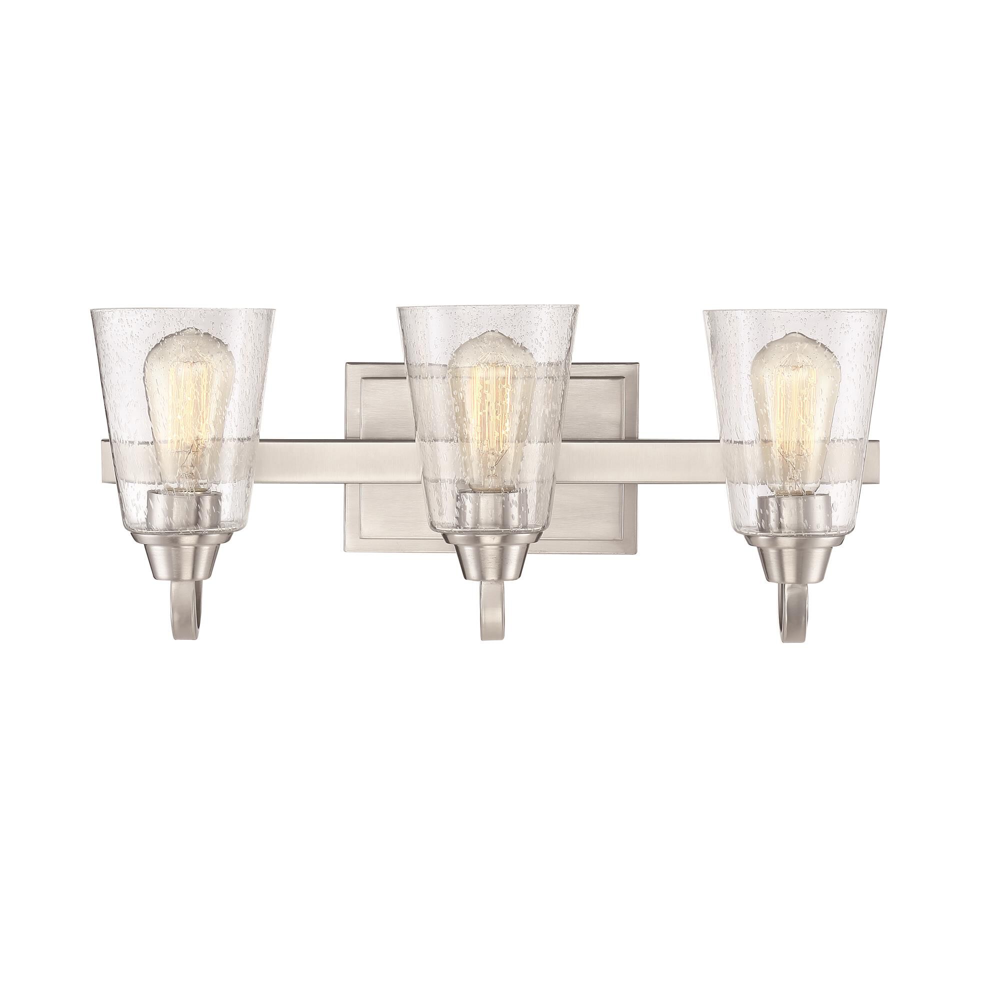 Shown in Brushed Polished Nickel finish and Clear Seeded glass and Glass shade