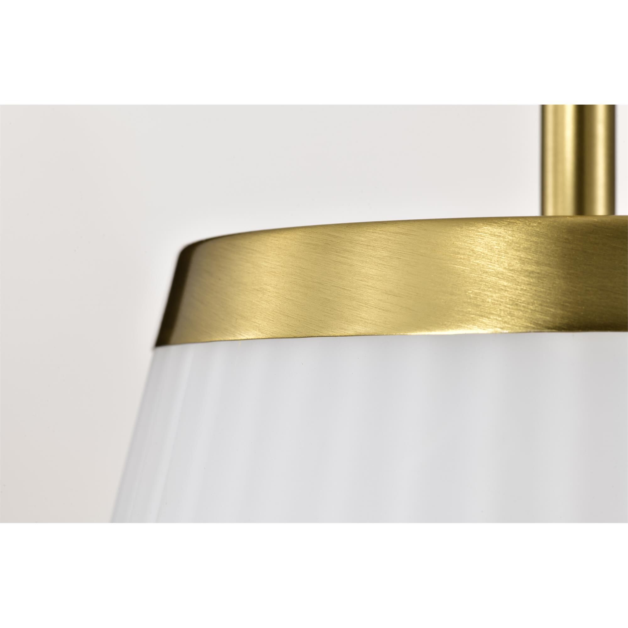 Shown in Burnished Brass finish and Ribbed White glass