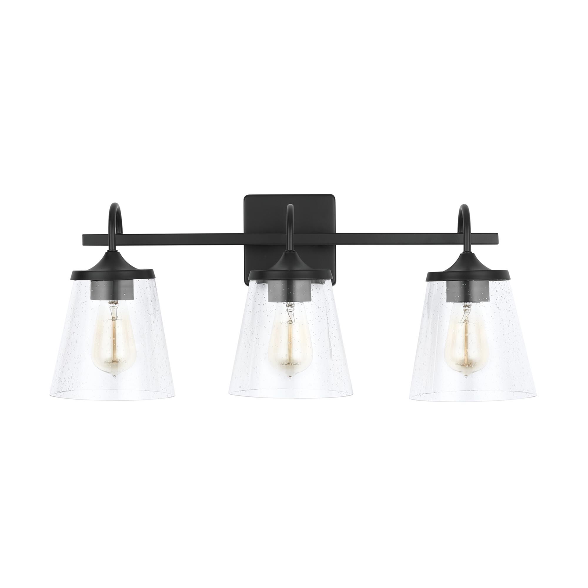 Shown in Matte Black finish and Clear Seeded glass