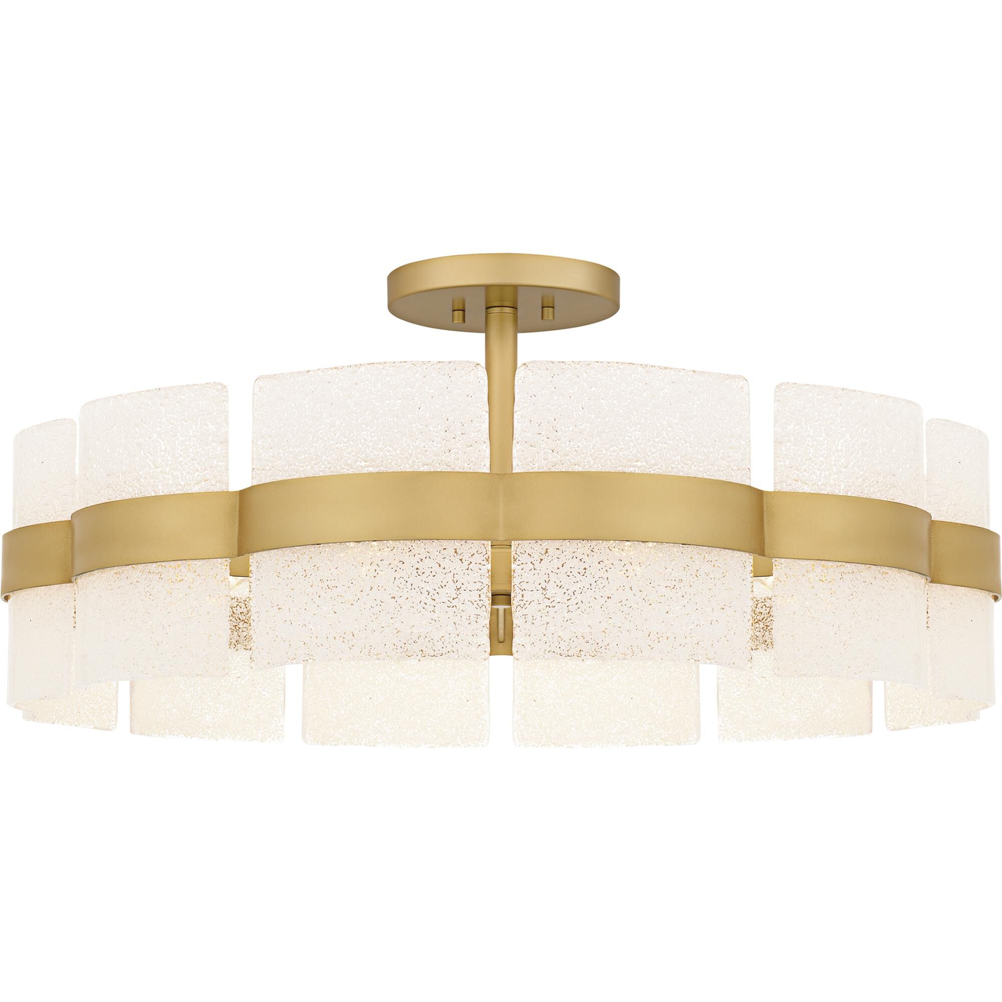 Shown in Soft Gold finish and Clear Glass With White Glass Sand Inside shade