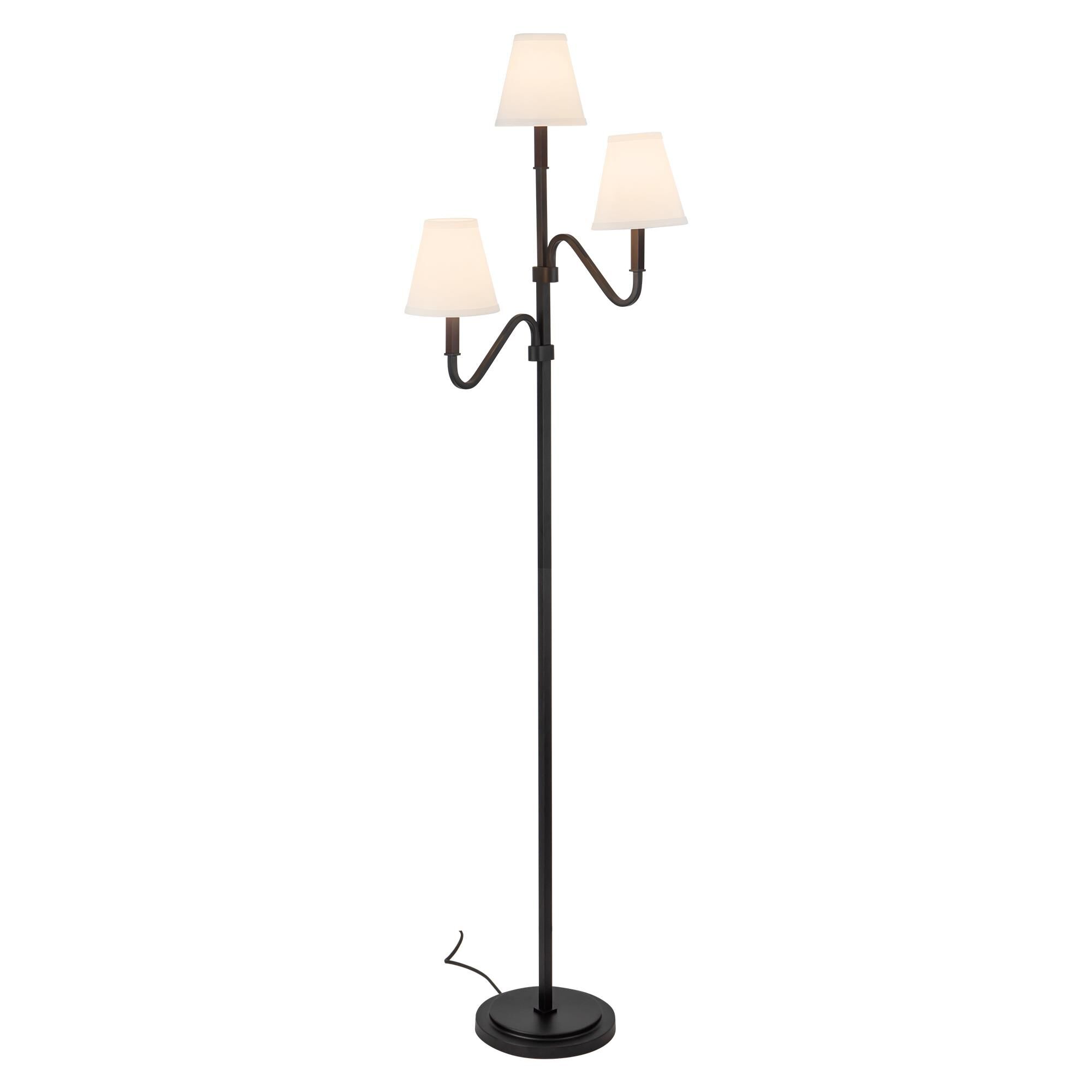 Shown in Matte Black finish and White Linen shade