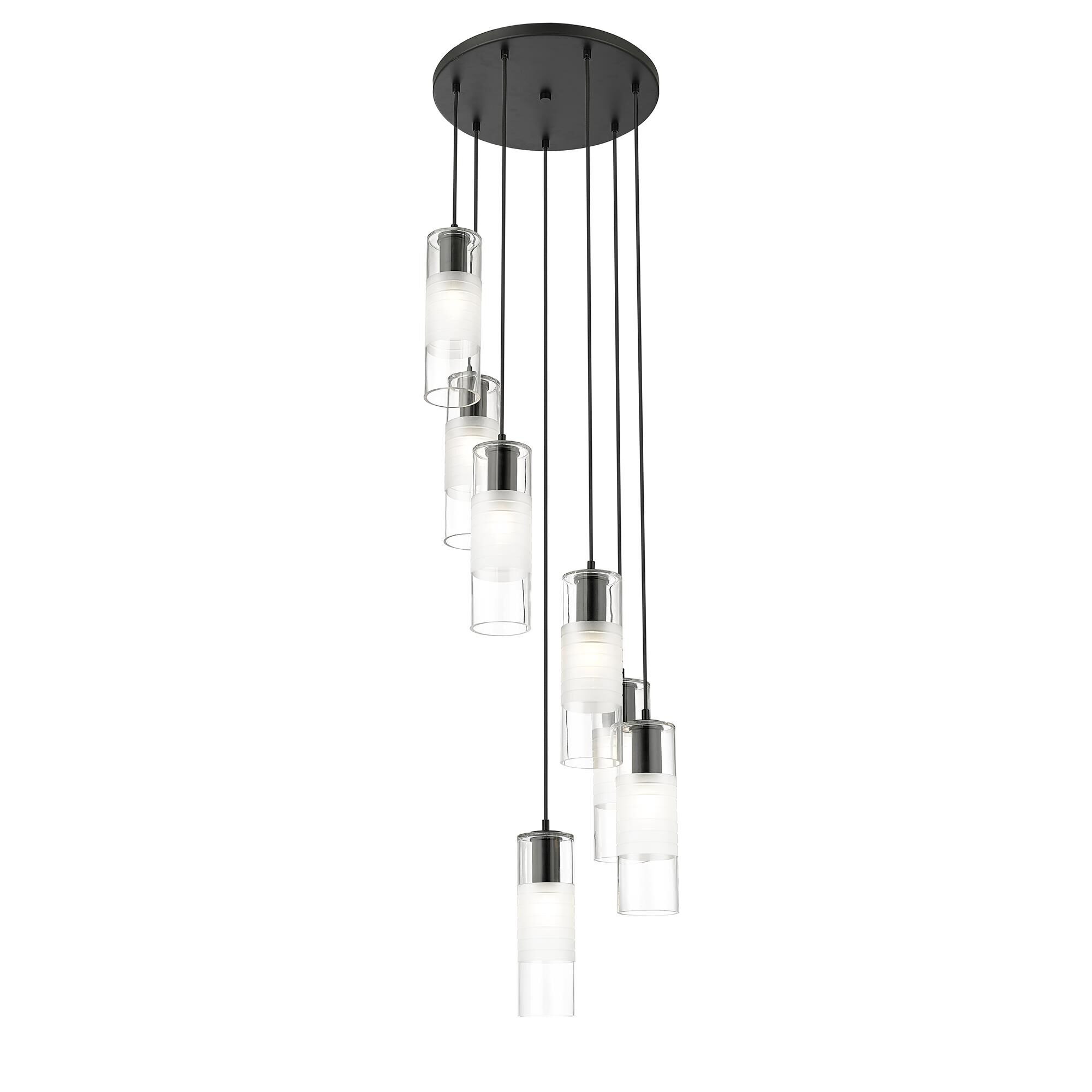 Shown in Matte Black finish and Clear+frosted glass and Clear+frosted shade