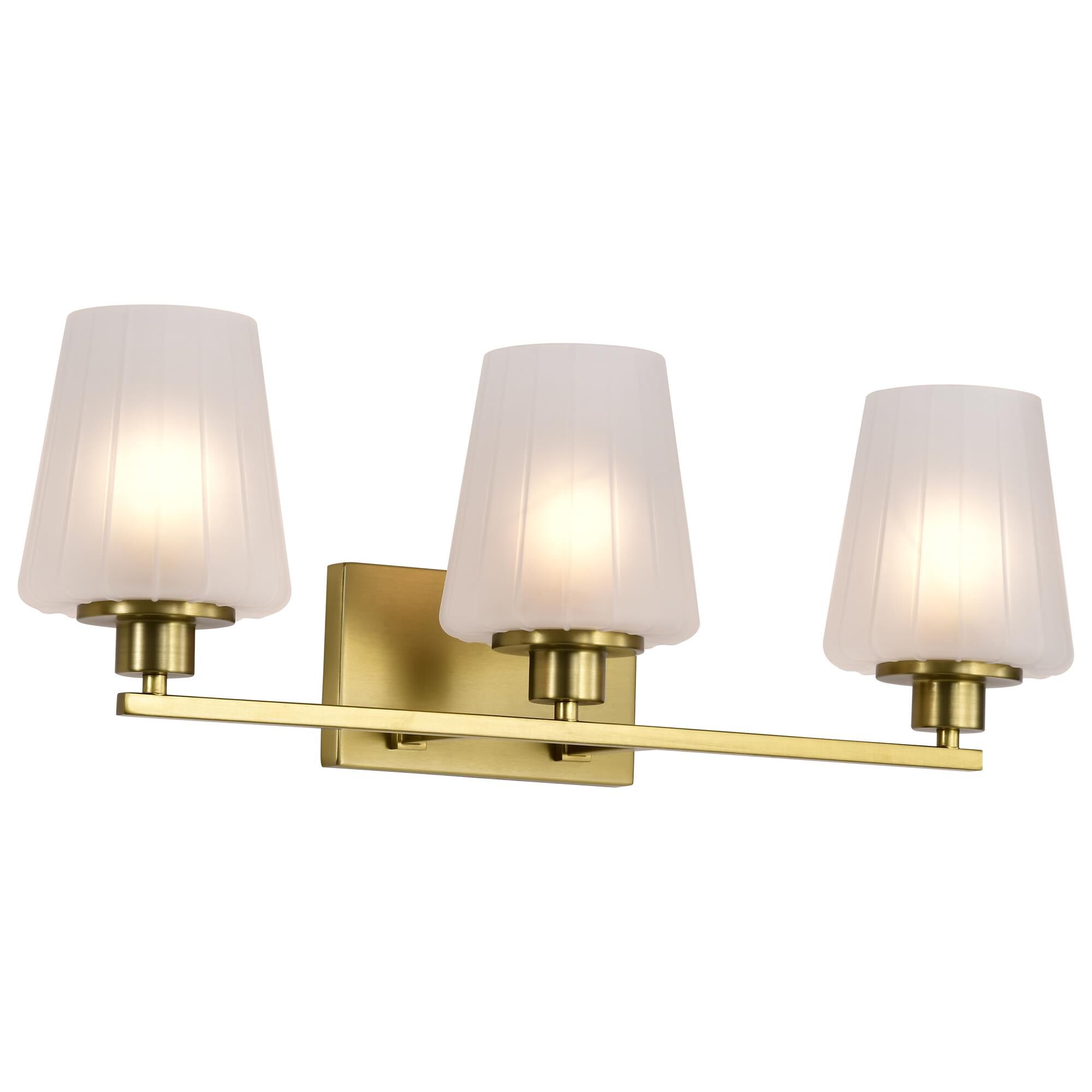Shown in Vintage Brass finish and Etched White glass