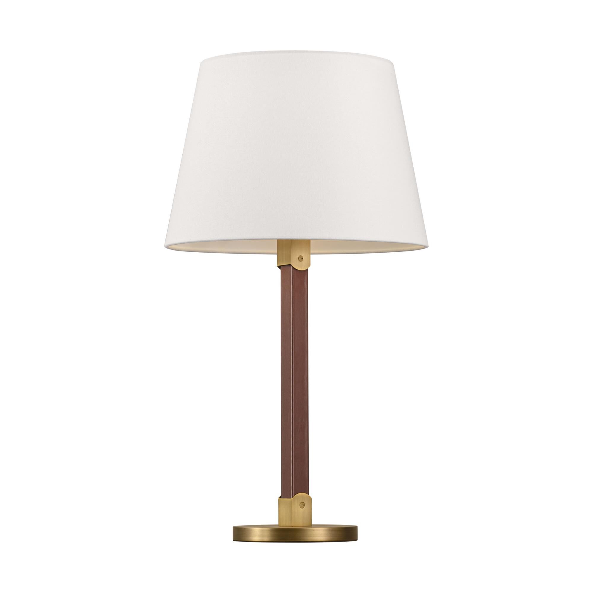 Shown in Time Worn Brass finish and White Linen shade