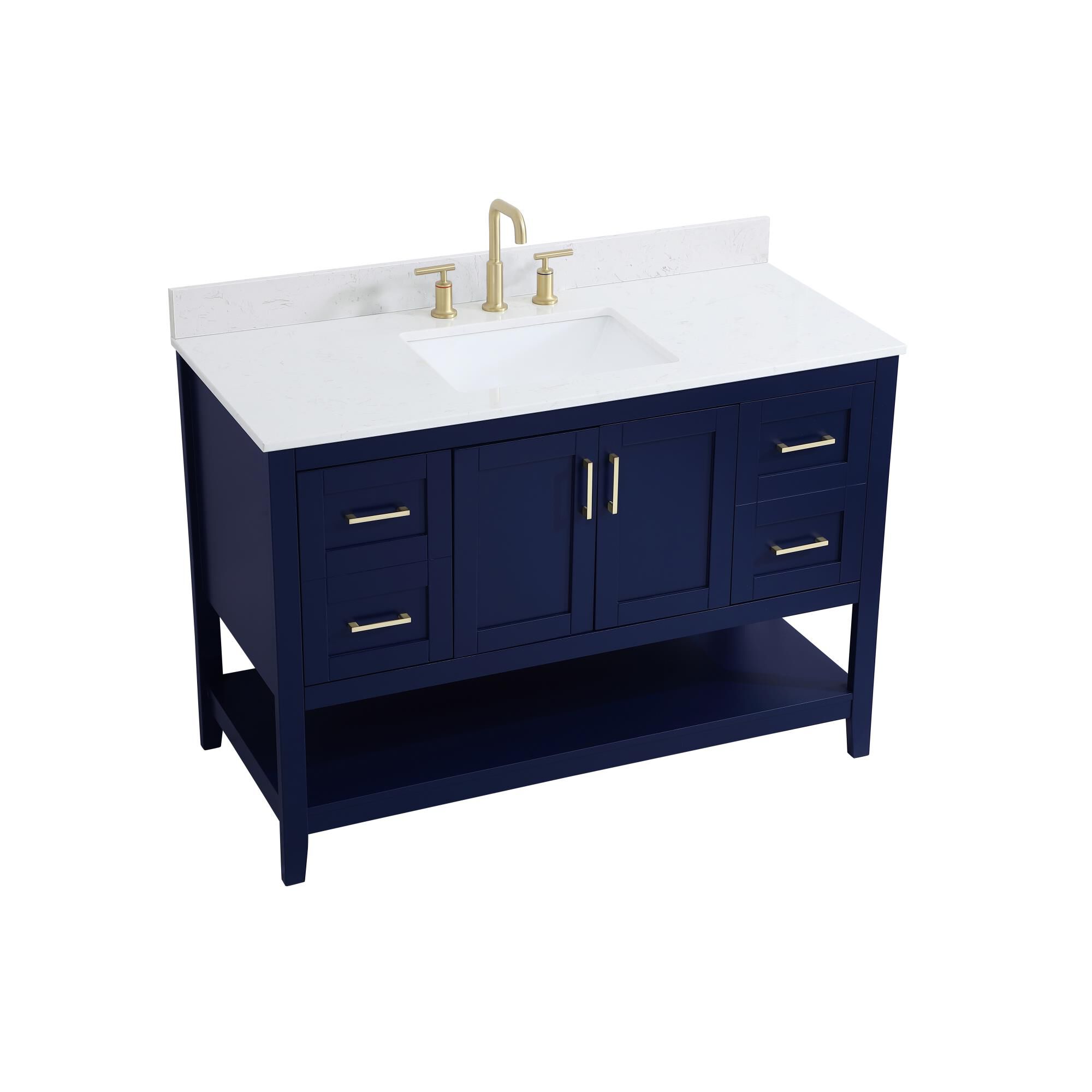 Shown in Blue And Gold With Calacatta Quartz finish