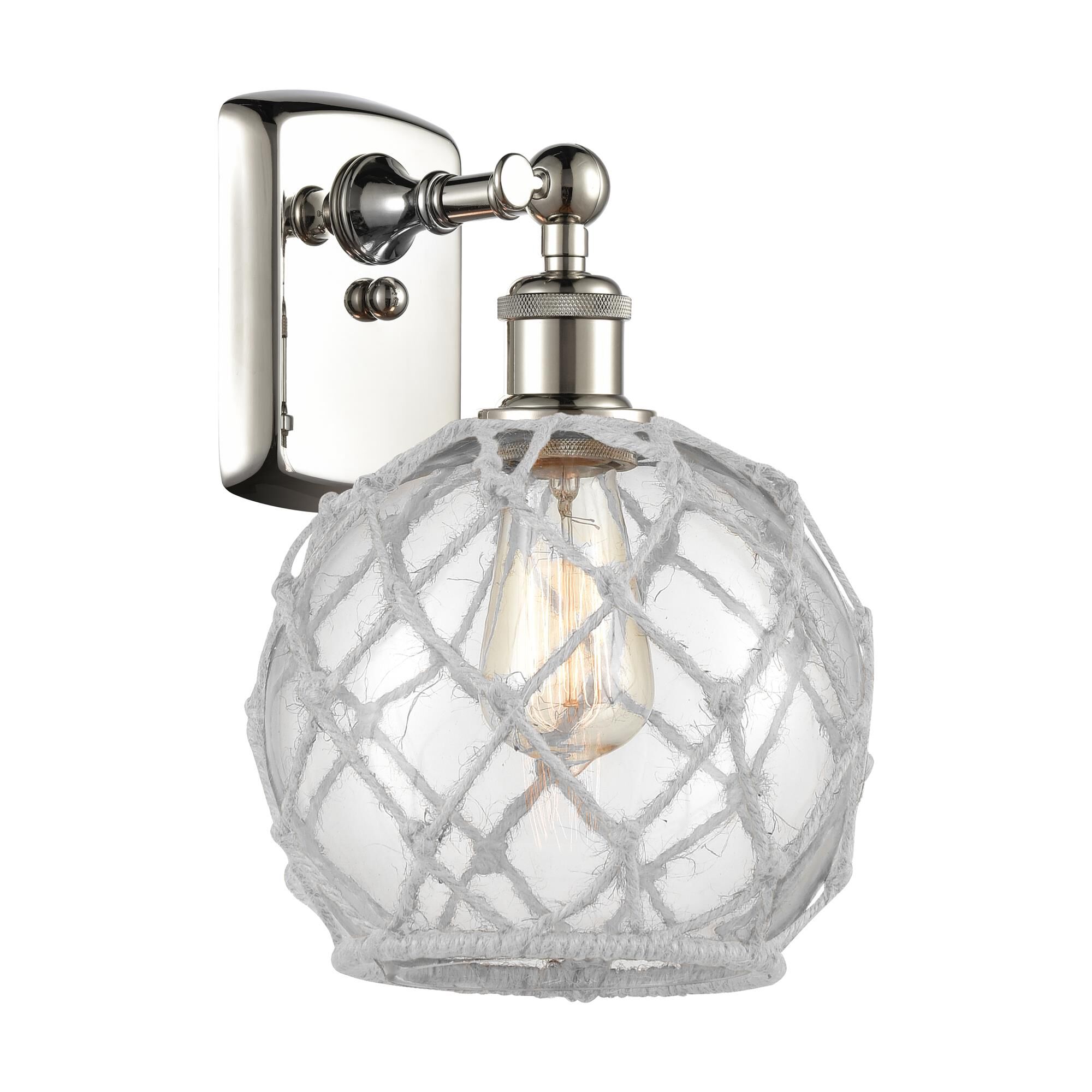 Shown in Polished Nickel finish and Sphere glass and Glass And Rope shade