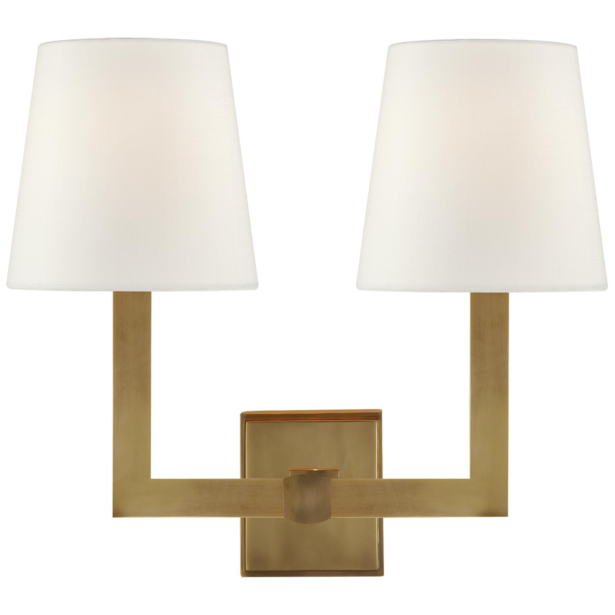 Shown in Hand-Rubbed Antique Brass finish and Linen shade