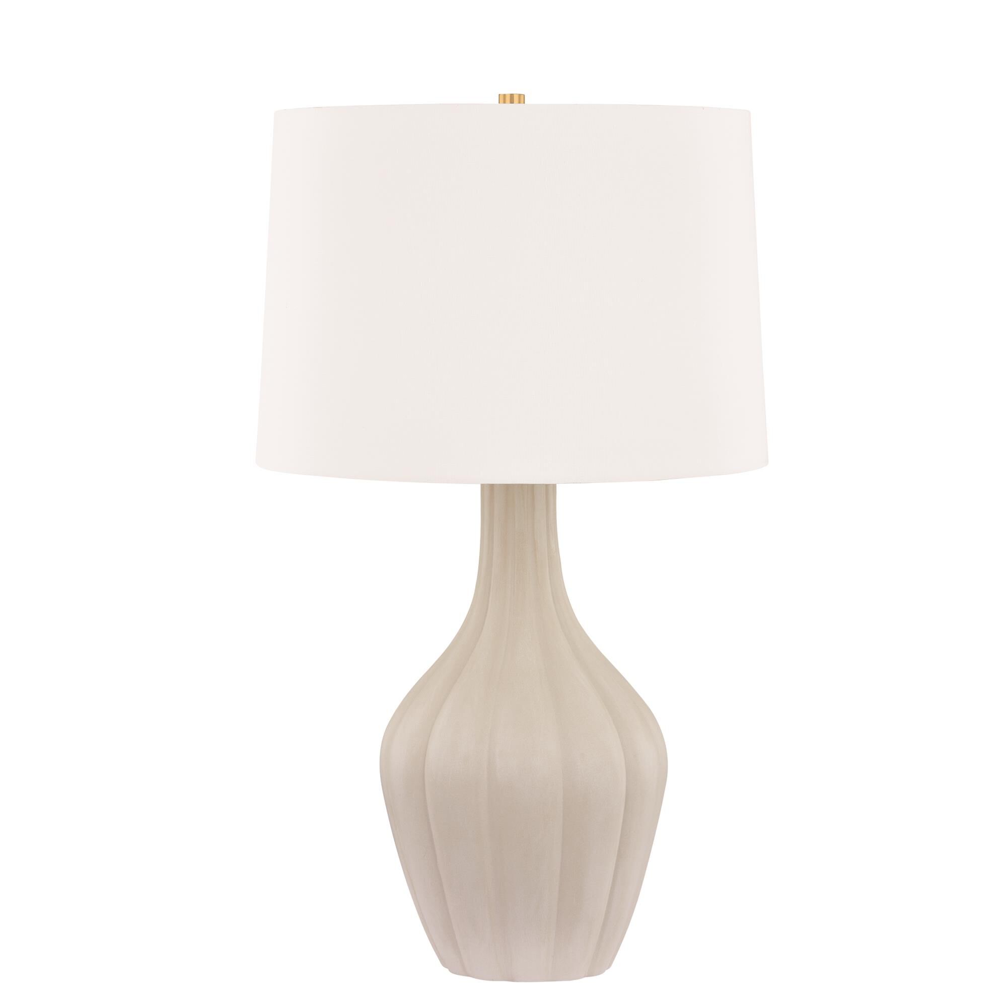 Shown in Aged Brass and Ceramic Misty Morning finish and White shade