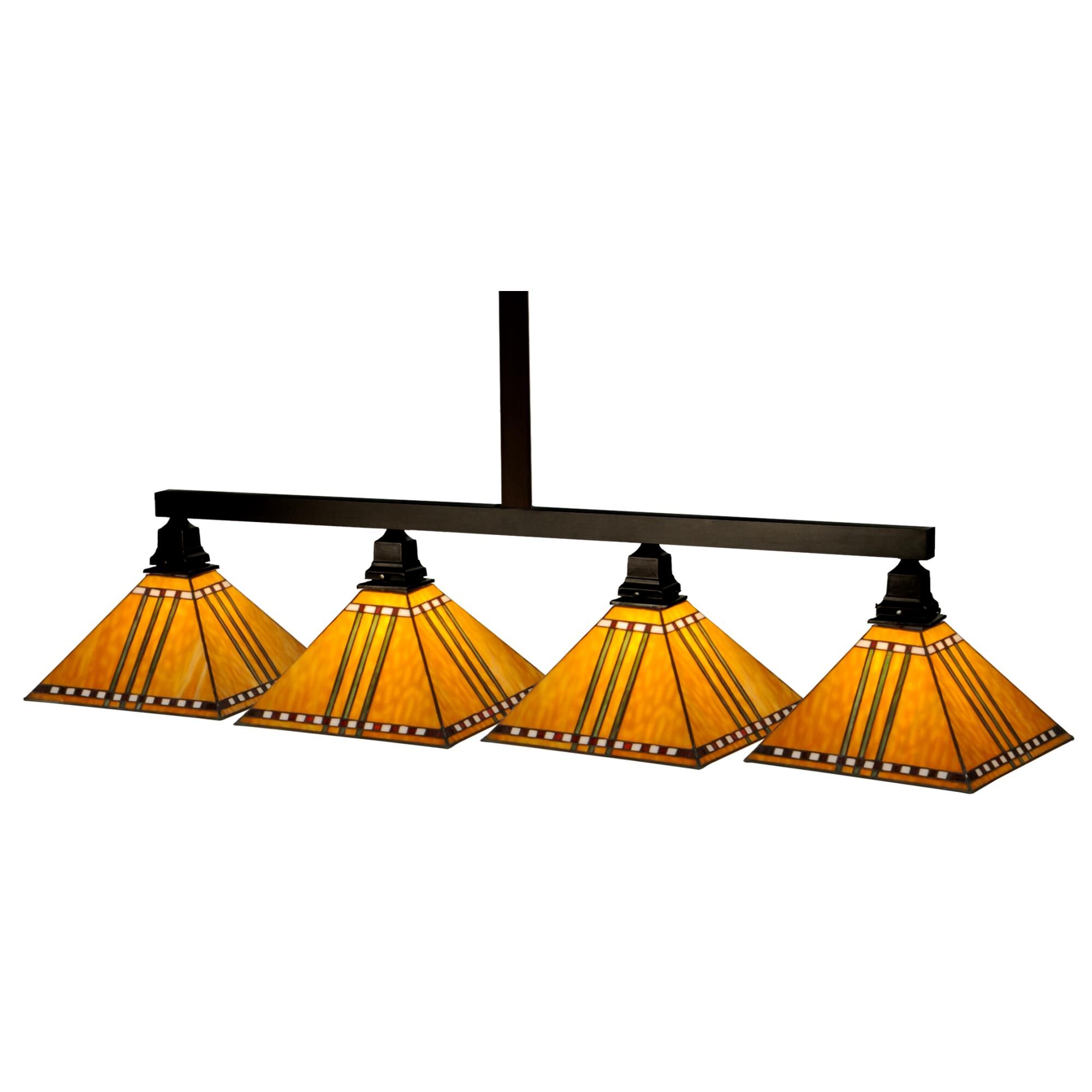 Shown in Mahogany Bronze finish and Chili Red-Bronzed Jade-Maize Gold glass