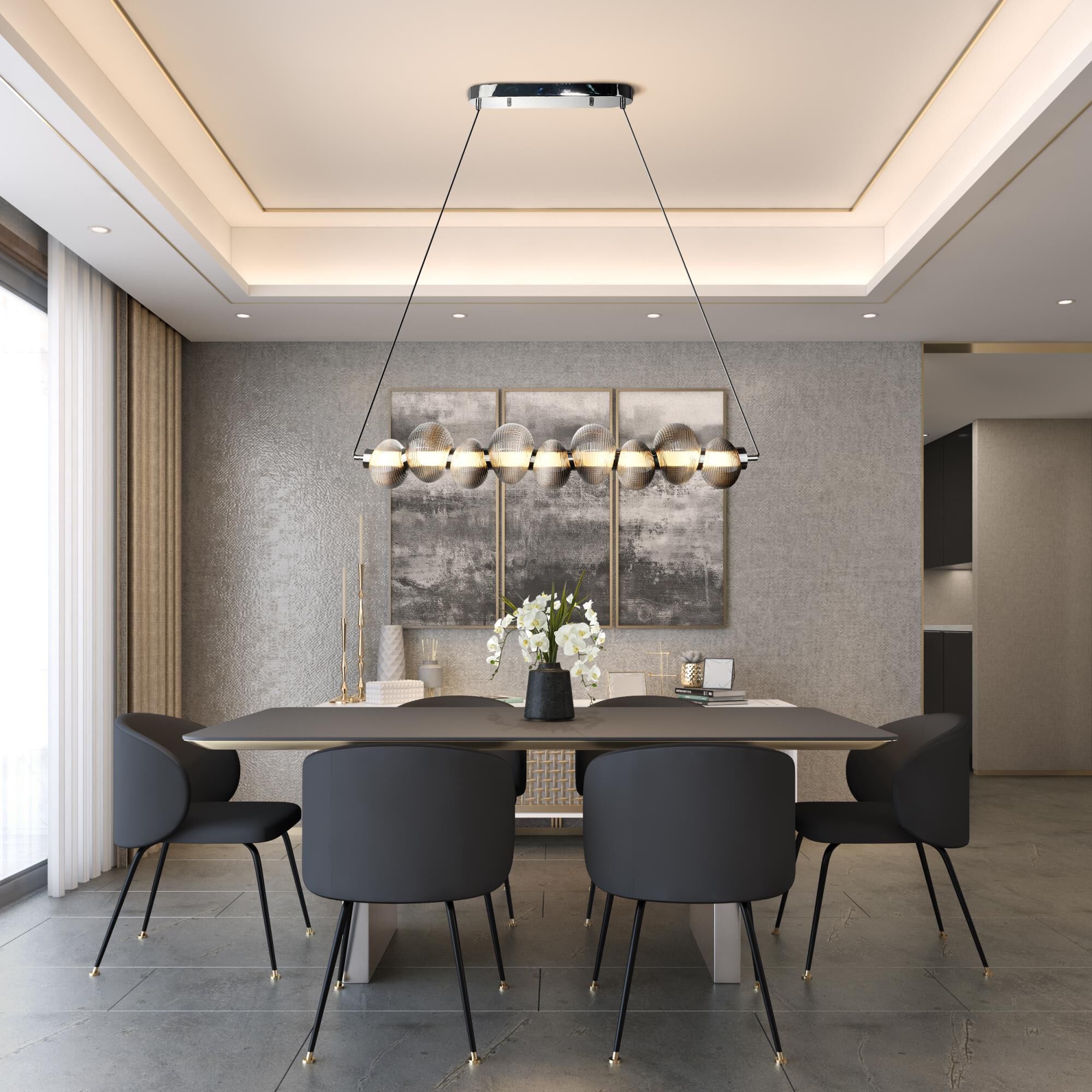 Shown in Chrome finish and Ribbed Smoke Ombre glass