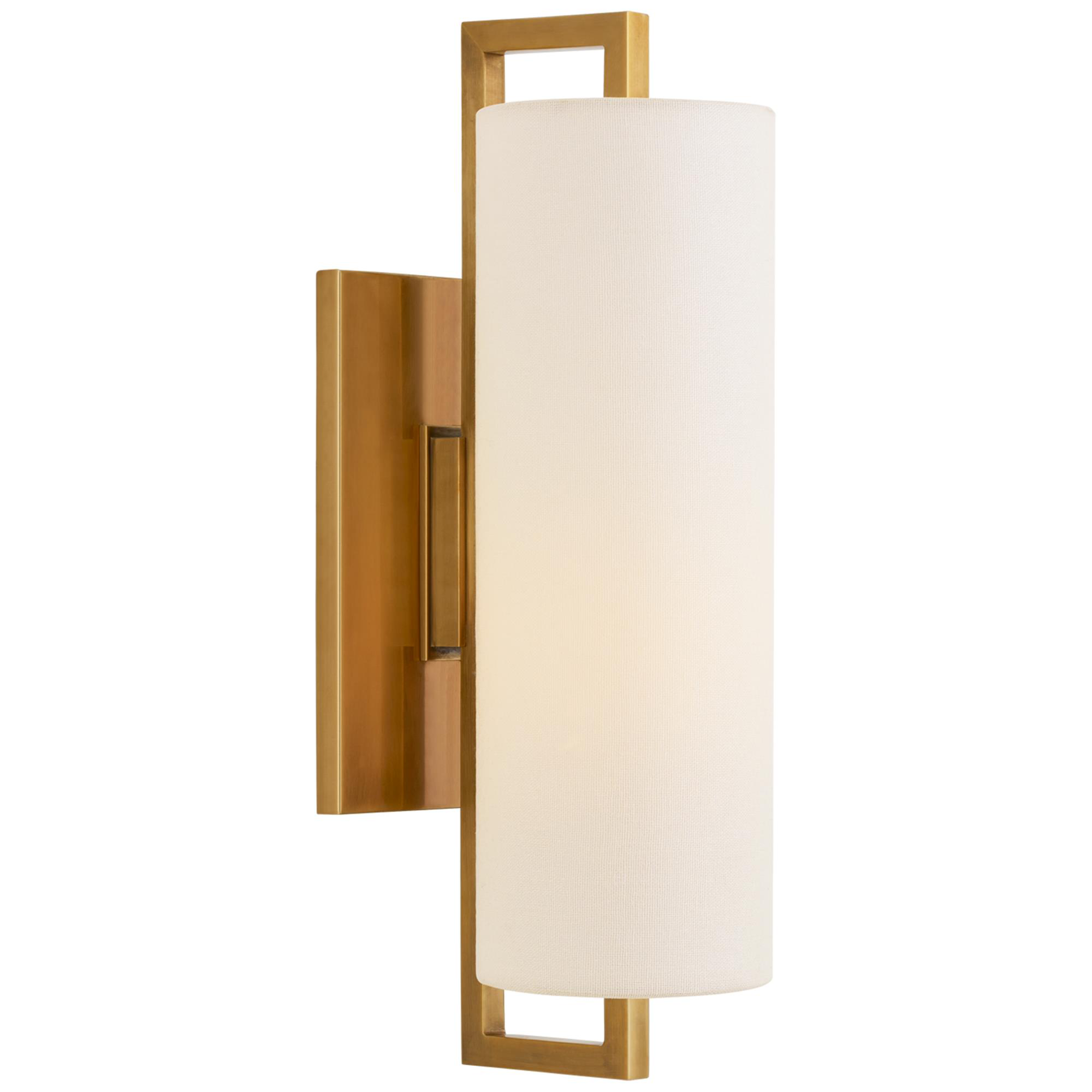 Shown in Hand-Rubbed Antique Brass finish and Linen shade