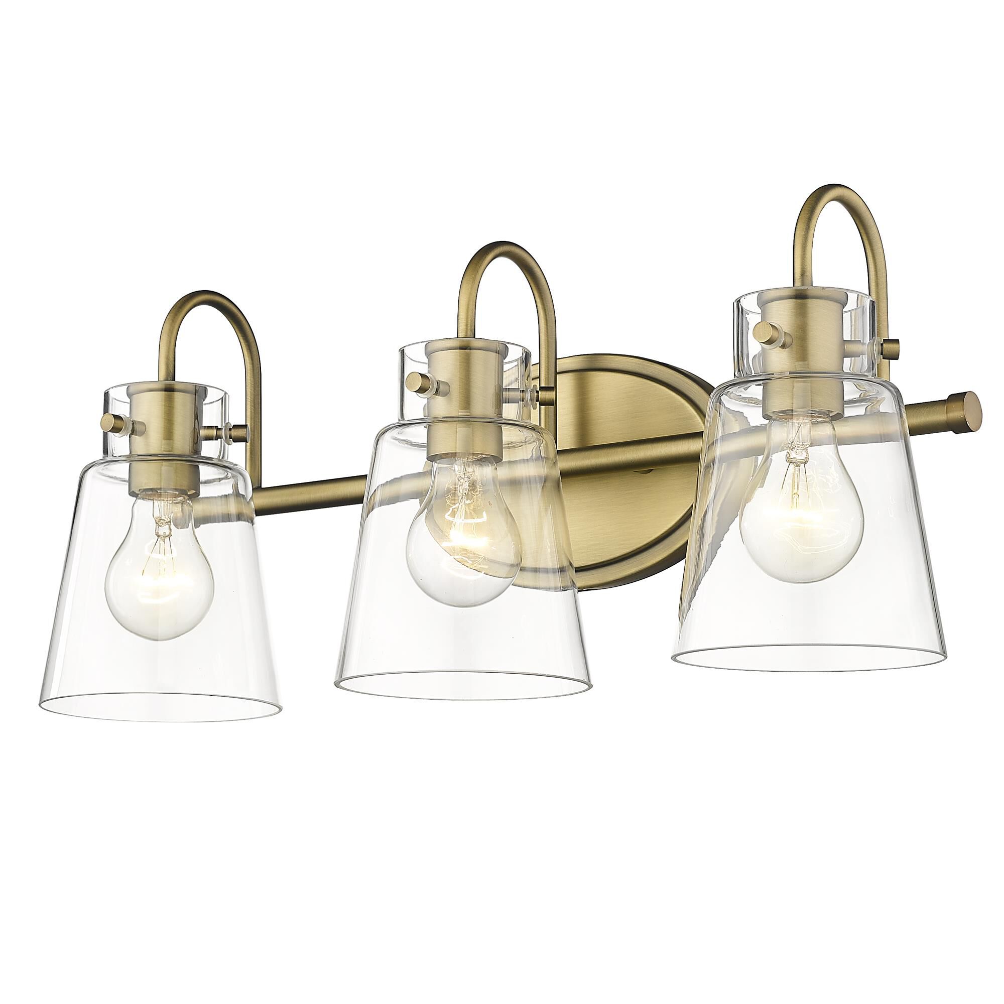 Shown in Antique Brass finish and Clear Glass shade