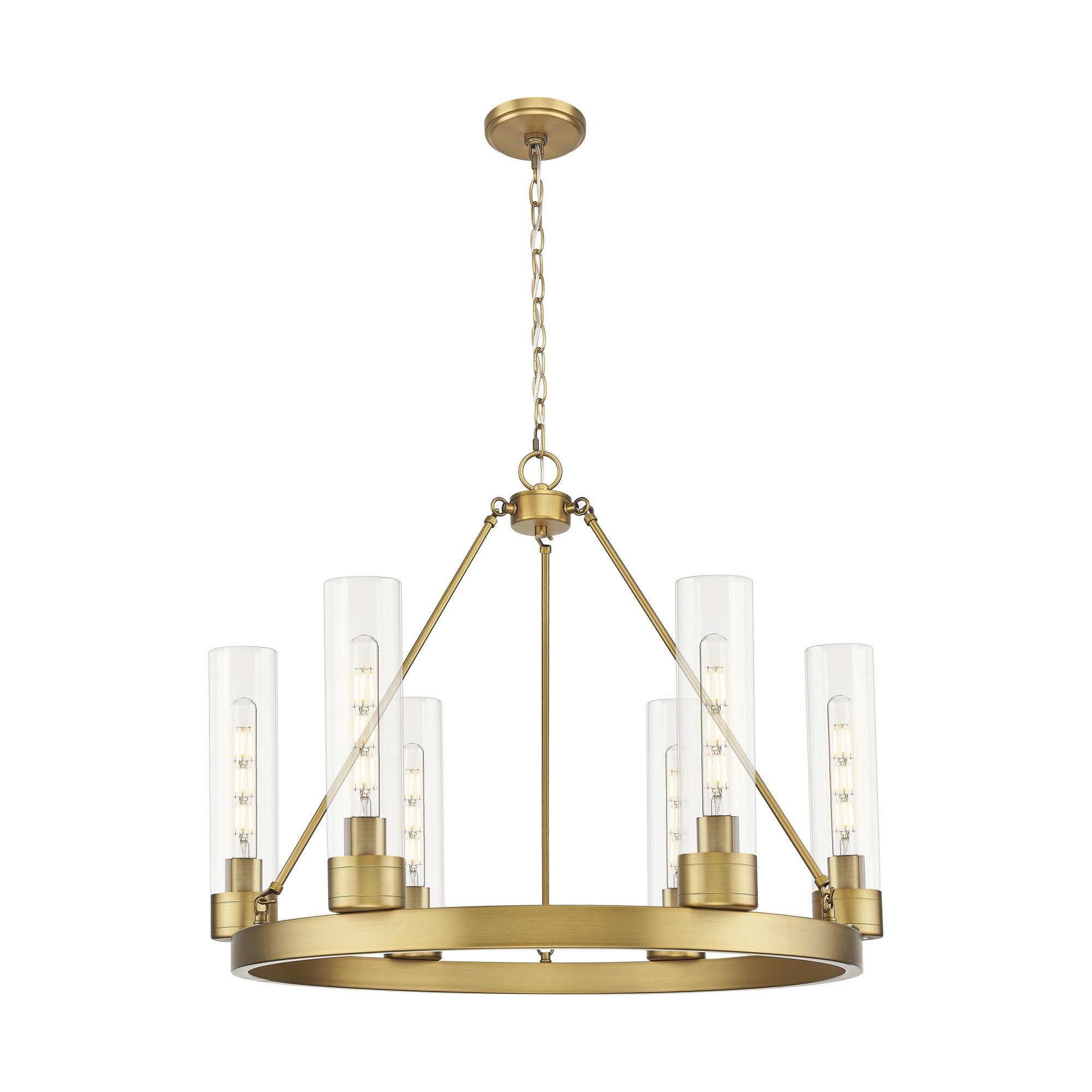 Shown in Brushed Brass finish and Clear glass