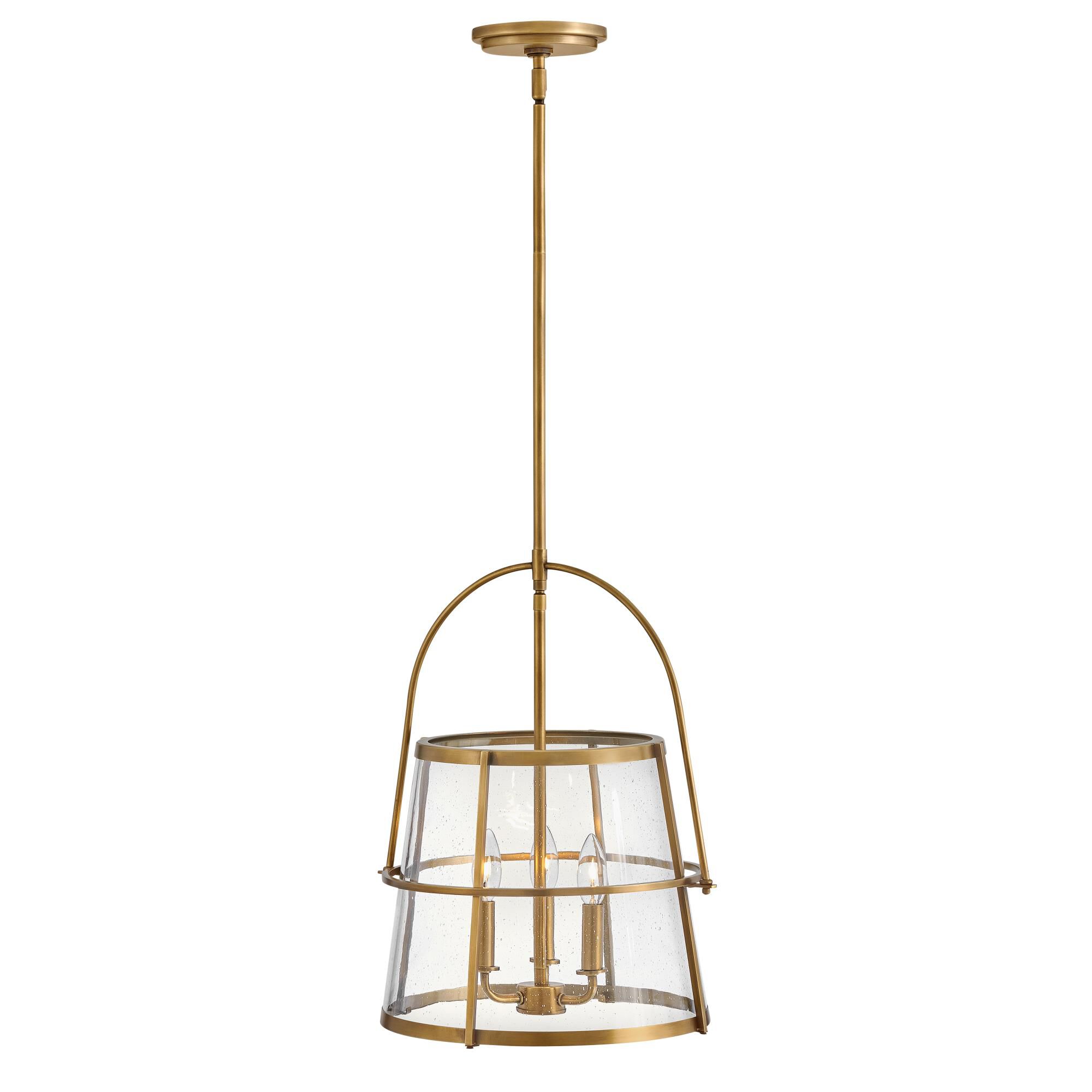 Shown in Heritage Brass finish and Clear Seedy glass