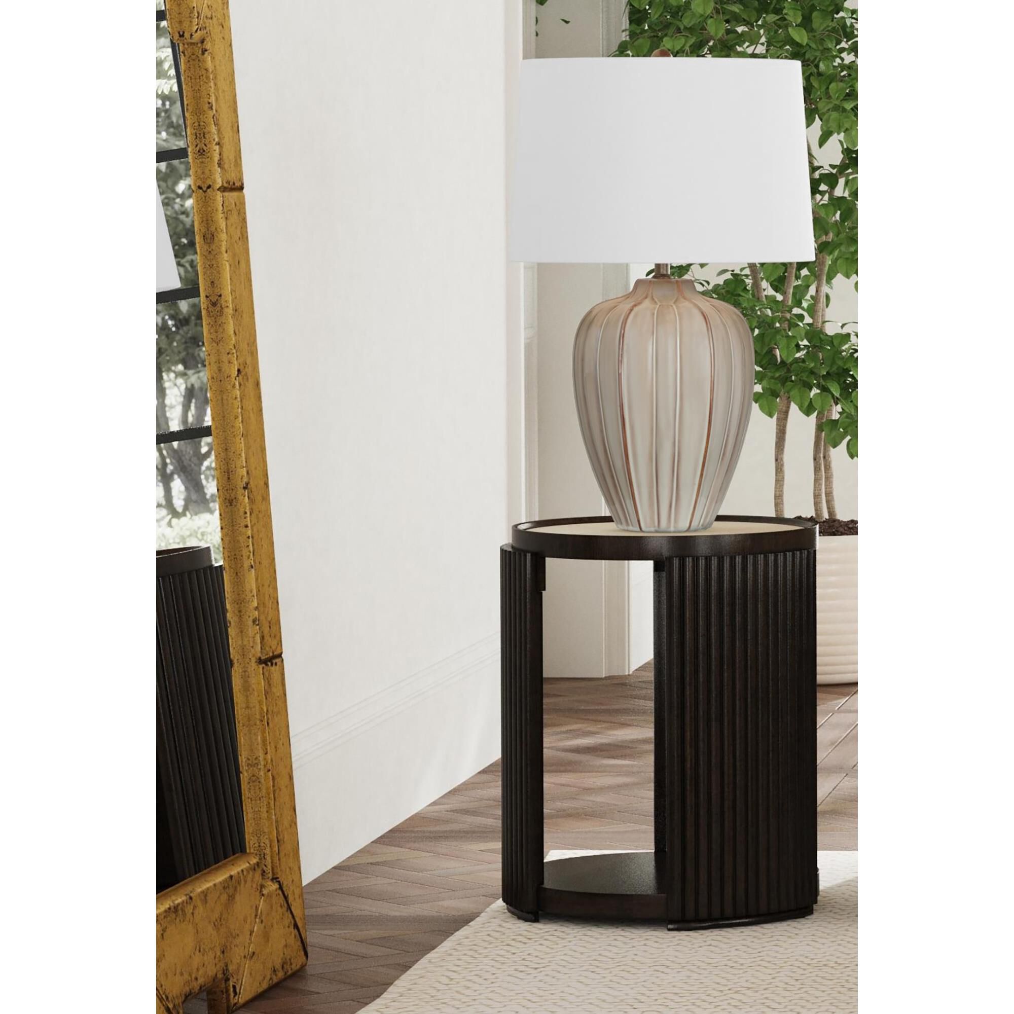 Shown in Beige and White finish and White shade