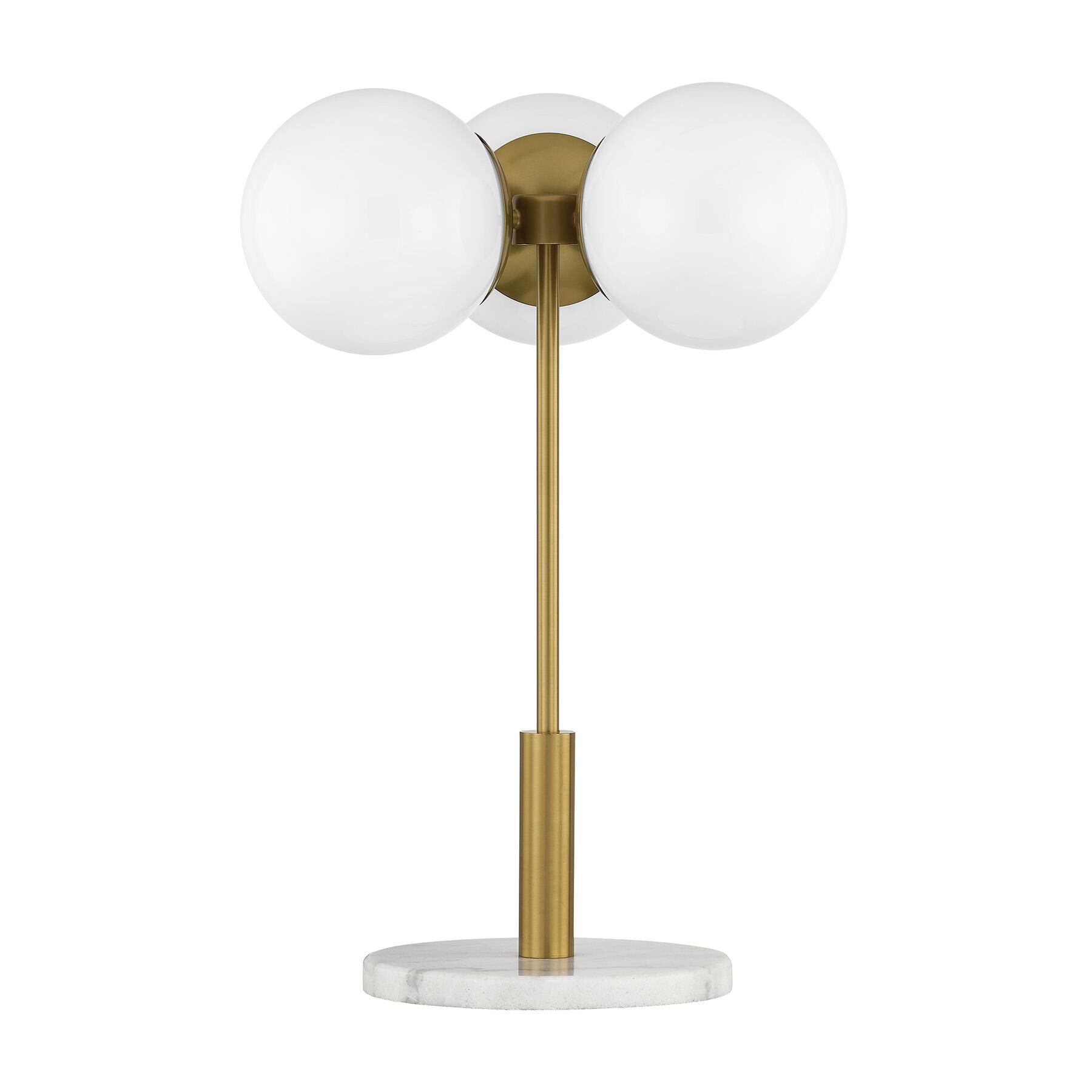 Shown in Warm Brass finish and White Opal glass