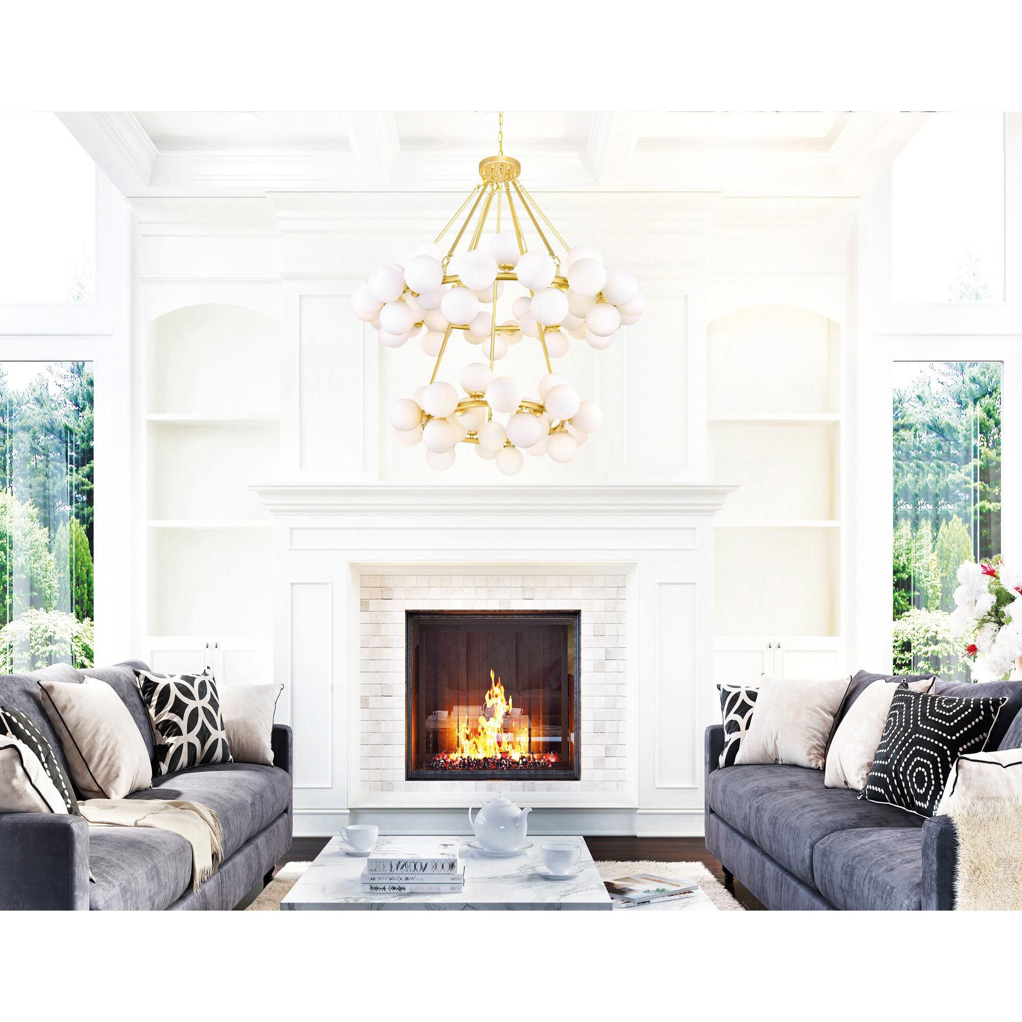 Shown in Satin Gold finish and Frosted glass and White shade