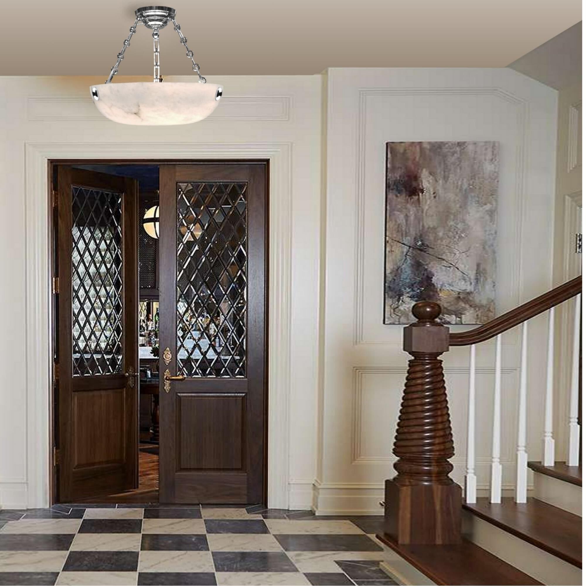 Alabaster Bowls Large Pendant by American Brass and Crystal