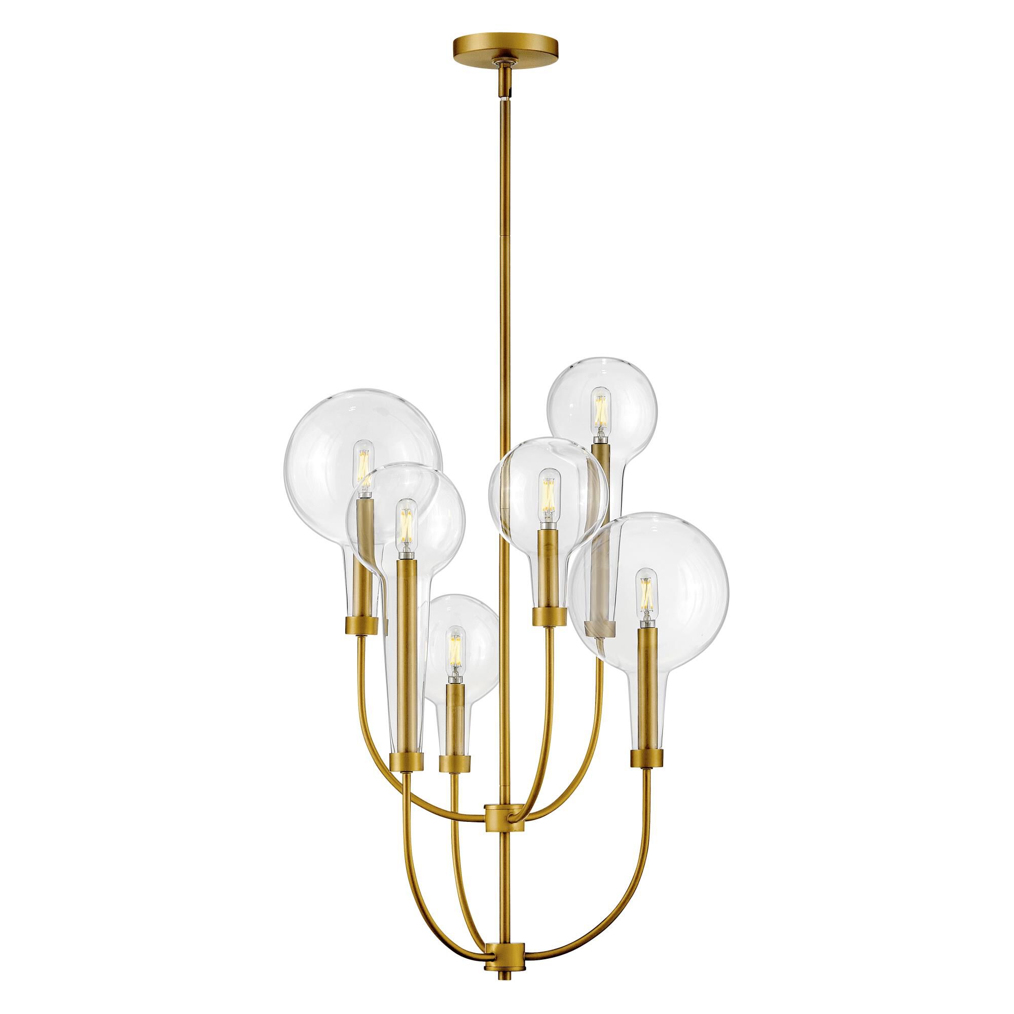 Shown in Lacquered Brass finish and Clear glass