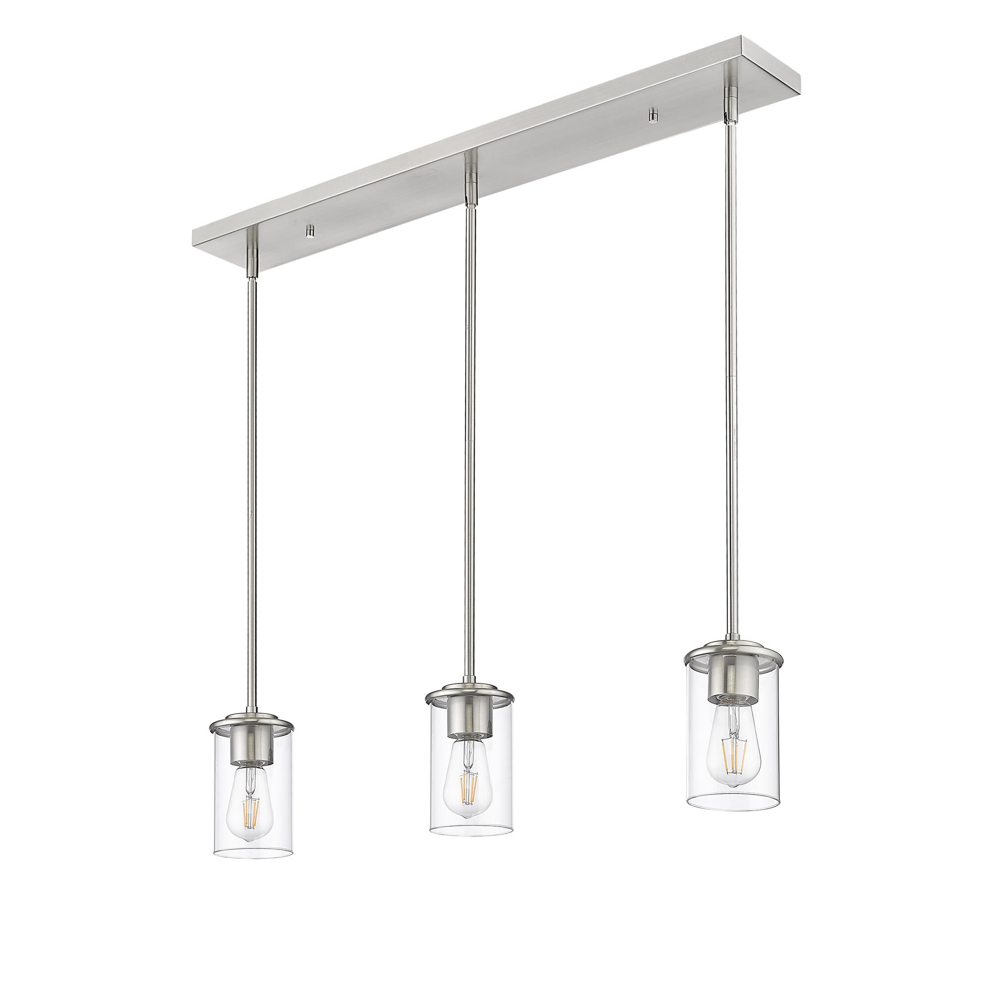 Shown in Brushed Nickel finish and Clear glass